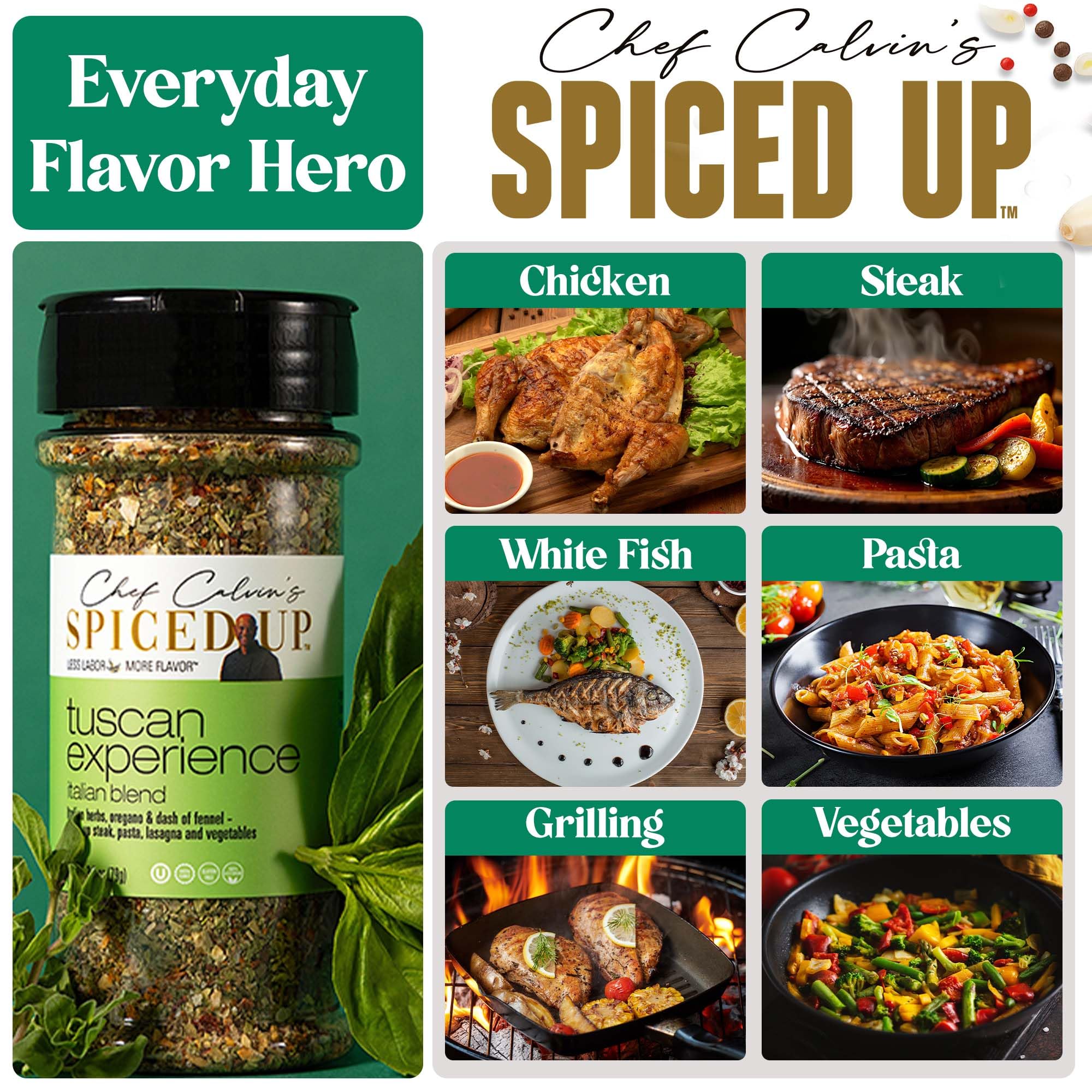 Spiced Up Tuscan Experience Seasonings and Spices for Cooking, Italian Herbs and Spices with Garlic, Fennel & Tomato, Tuscan All Spice Seasoning Dried