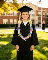 CRASHOT Graduation Candy Lei Making Kit, DIY 2026 Grad Gift Lei Set with 12 Clear Bags, 3 Rolls Satin Ribbon (Red/Blue/Gold), 6 Sticker Sheets & 10