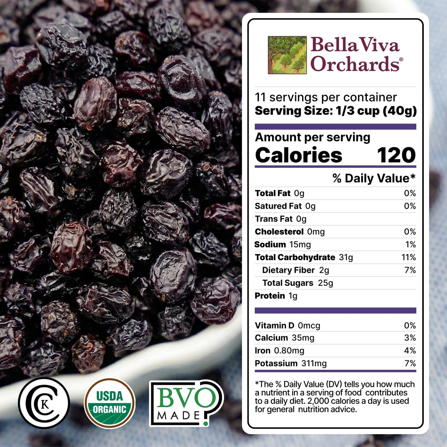 Bella Viva Dried Zante Currants, 2.5 lb - California Sun-Dried Organic Currants for Baking & Snacking - No Sugar Added, No Sulfites, No Oil - USDA