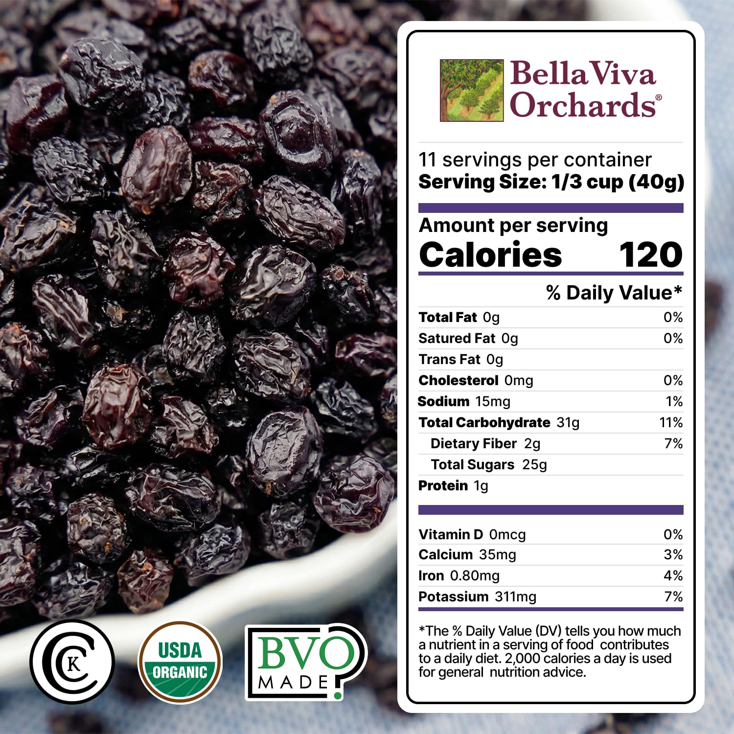 Bella Viva Dried Zante Currants, 2.5 lb - California Sun-Dried Organic Currants for Baking & Snacking - No Sugar Added, No Sulfites, No Oil - USDA