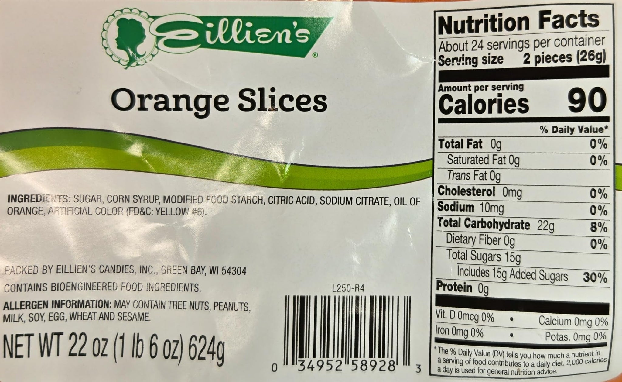 Eillien's Orange Slices Candy, Chewy Sugar-Coated Jelly Candies, Fruity Flavor, 22 oz