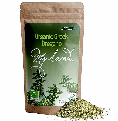My Land Organic Greek Oregano - Cut & Sifted Whole-Leaf, 1.76 oz (50 g) | Single-Origin from Mount Olympus, Greece | For Mediterranean Cooking