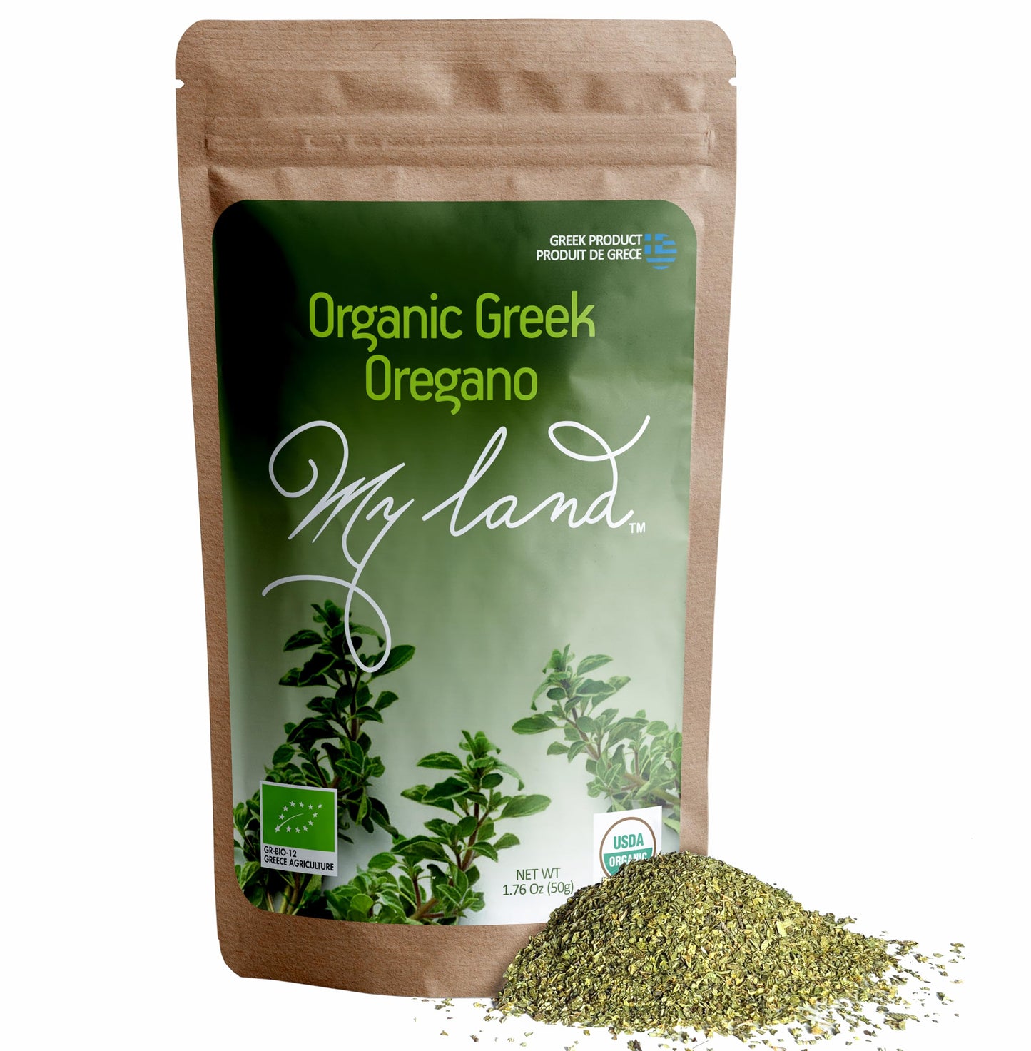 My Land Organic Greek Oregano - Cut & Sifted Whole-Leaf, 1.76 oz (50 g) | Single-Origin from Mount Olympus, Greece | For Mediterranean Cooking