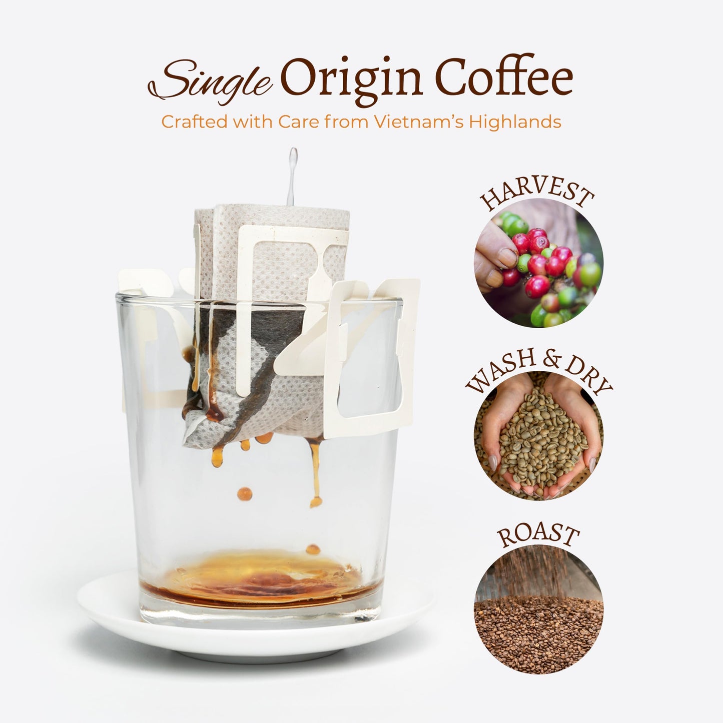 Blu Ore Premium Vietnamese Coffee - Single Serve Pour Over (16 Pack) - 100% Arabica Drip Bag Coffee, Eco-Friendly Filter, Travel Friendly, No