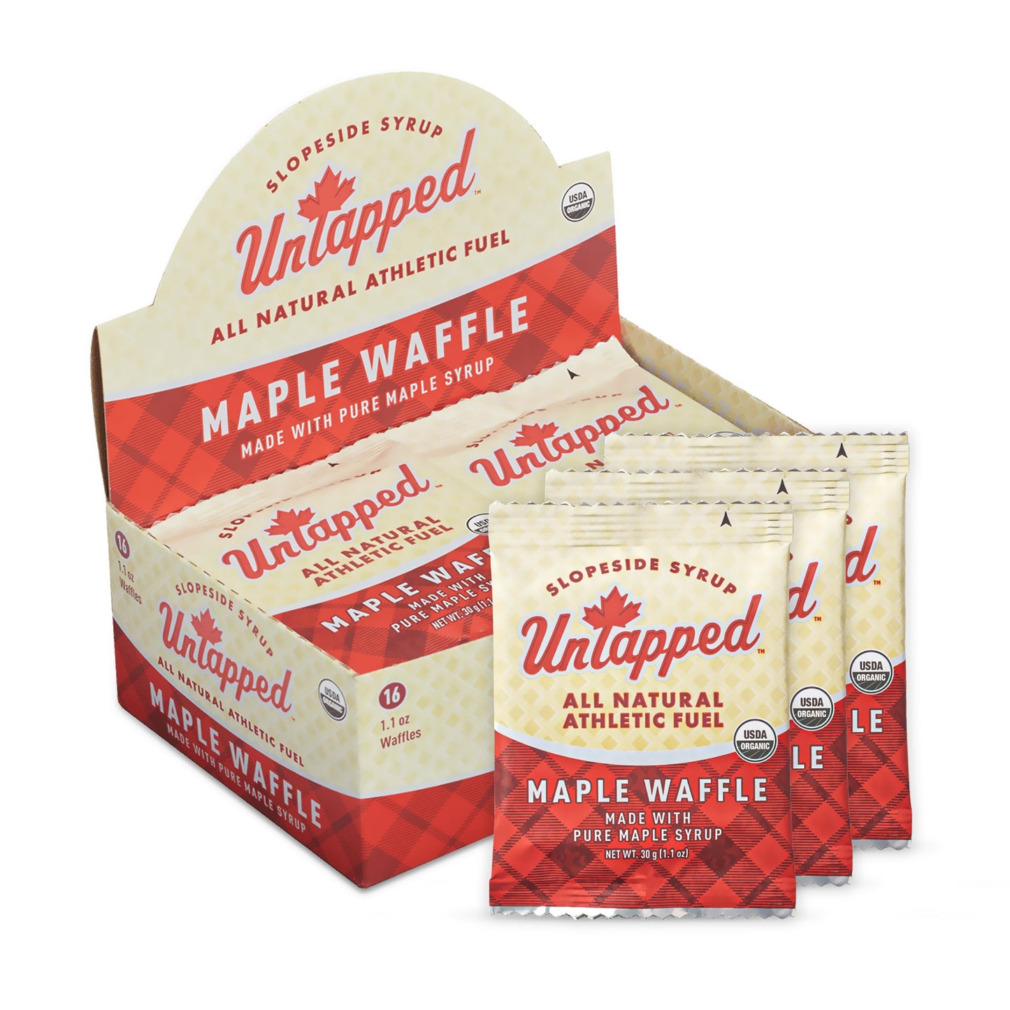UnTapped Maple Organic Waffles 1.1 oz Each, Box of 16 - Endurance Sports Snacks Sweetened with Real Maple Syrup and Maple Sugar | Vegan & Real Food