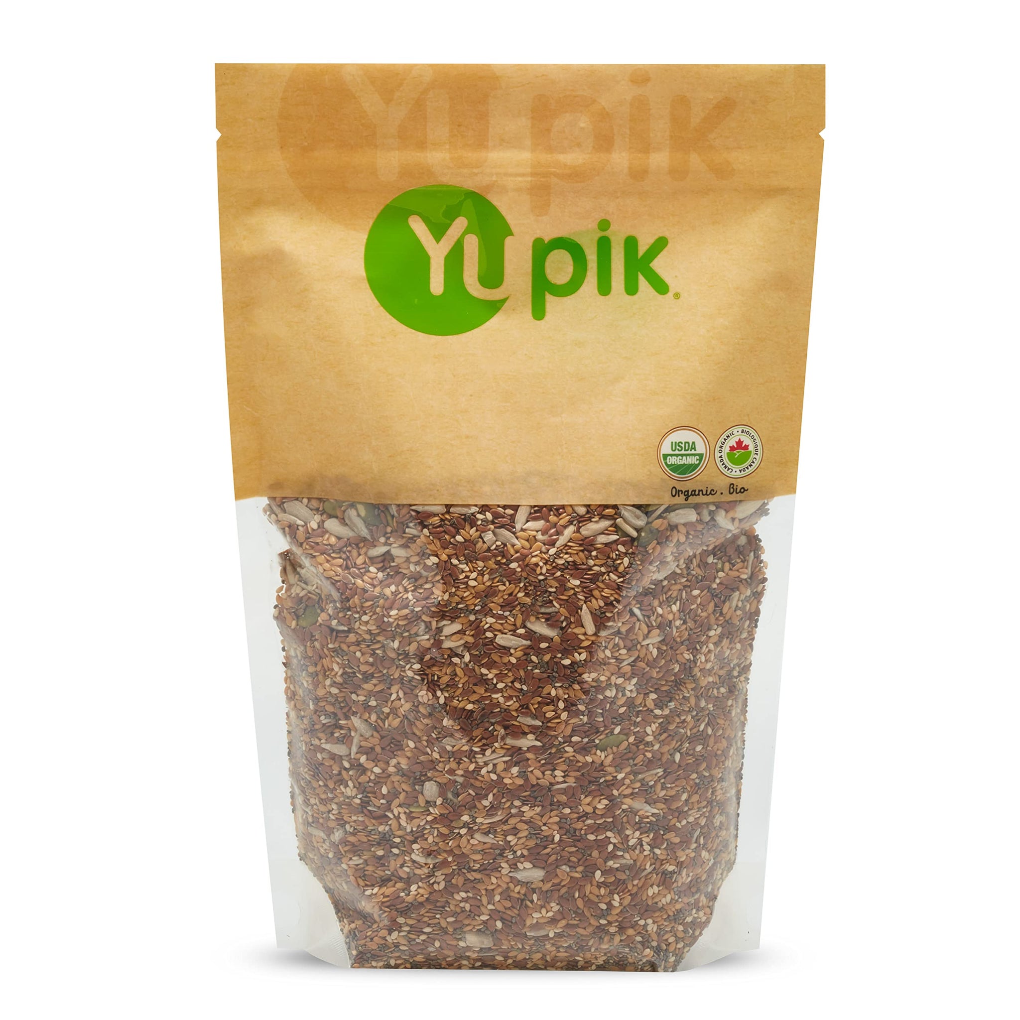 Yupik Organic Super 6 Seeds Mix, 2.2 lb (35.2 oz), GMO-Free, Kosher, Vegan, Rich in Fiber, Nutritious Raw Snack & Topping, With Brown & Golden Flax