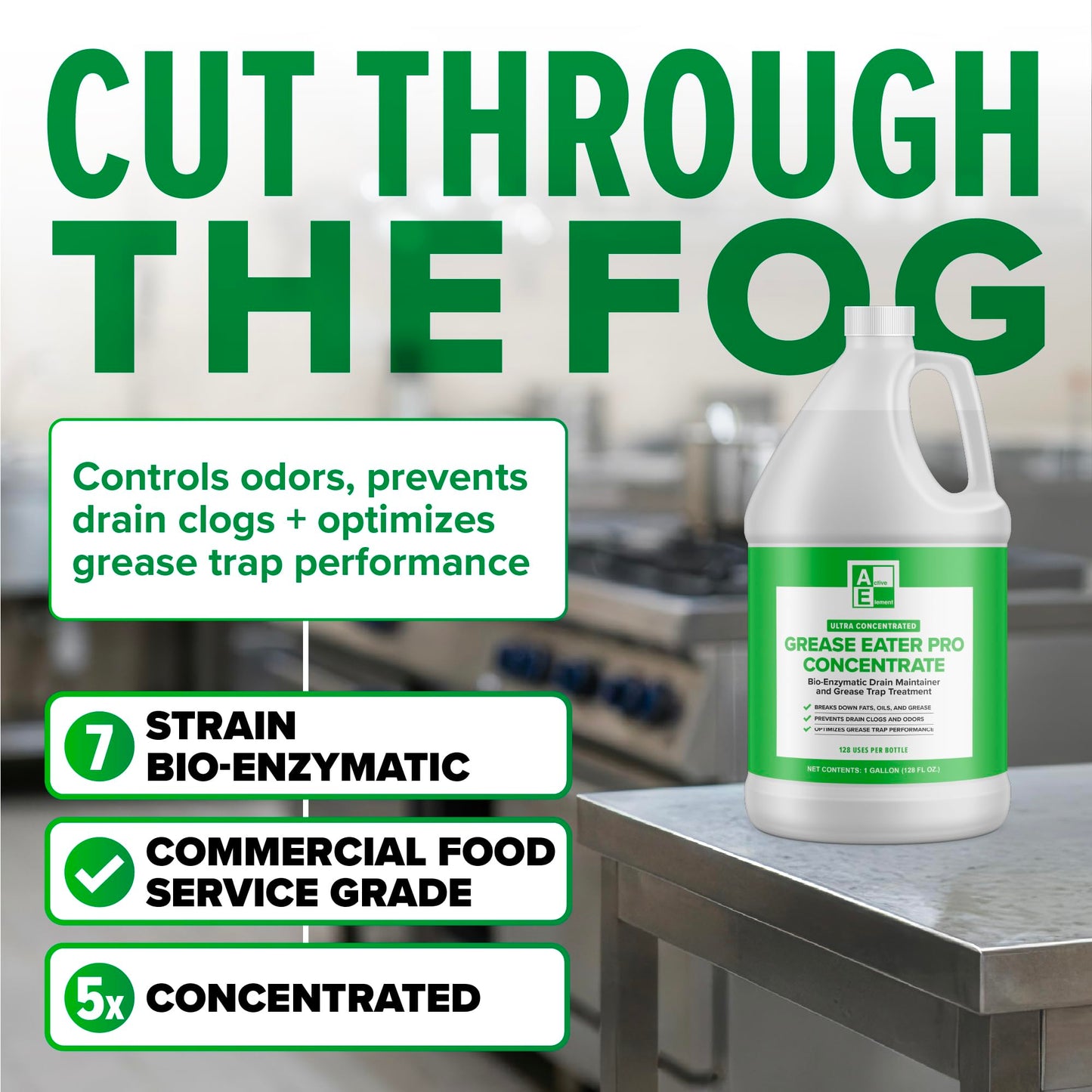 Grease Eater Pro Concentrate 1 Gallon (128 Uses) - Enzyme Grease Trap Treatment & Drain Maintainer, Grease Trap Cleaner for Odor Control & FOG