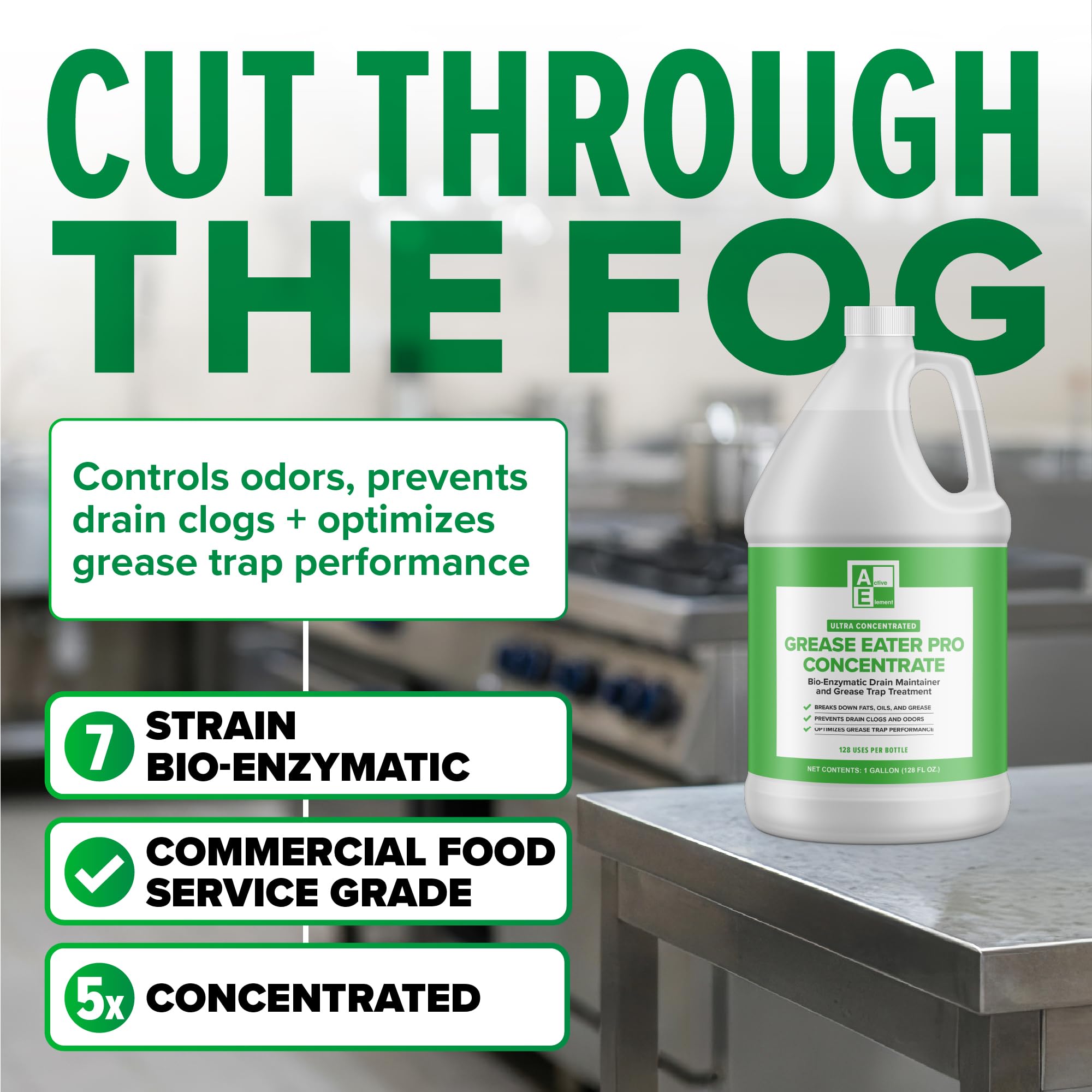 Grease Eater Pro Concentrate 1 Gallon (128 Uses) - Enzyme Grease Trap Treatment & Drain Maintainer, Grease Trap Cleaner for Odor Control & FOG