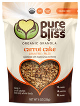 Pure Bliss Organics, Organic Paleo Granola Variety 3-Pack, 3 x 8.0 oz Pouches, 1 each of Grain Free Acai Banana, Grain Free Carrot Cake, Grain Free