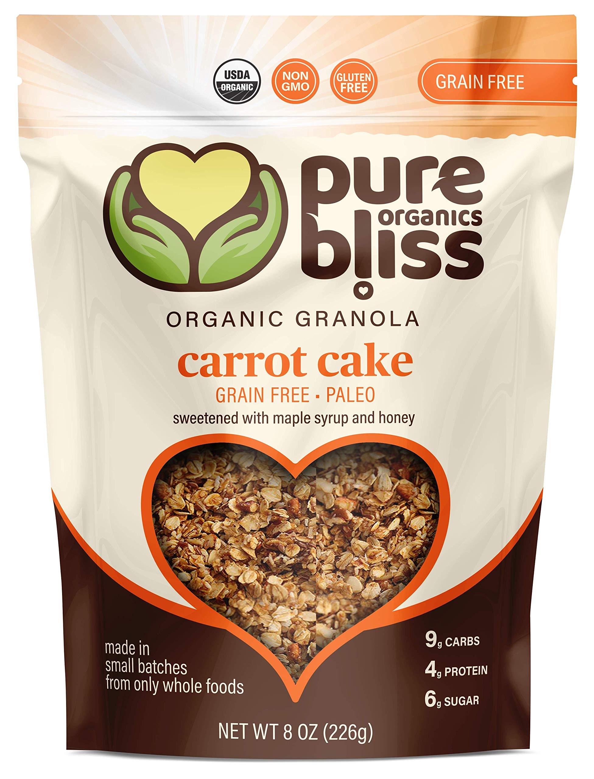 Pure Bliss Organics, Organic Paleo Granola Variety 3-Pack, 3 x 8.0 oz Pouches, 1 each of Grain Free Acai Banana, Grain Free Carrot Cake, Grain Free