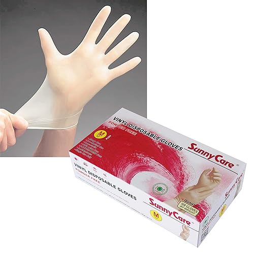 SunnyCare 100/box 7802 Vinyl Disposable Gloves Powder Free (Latex Nitrile Free) - Medium