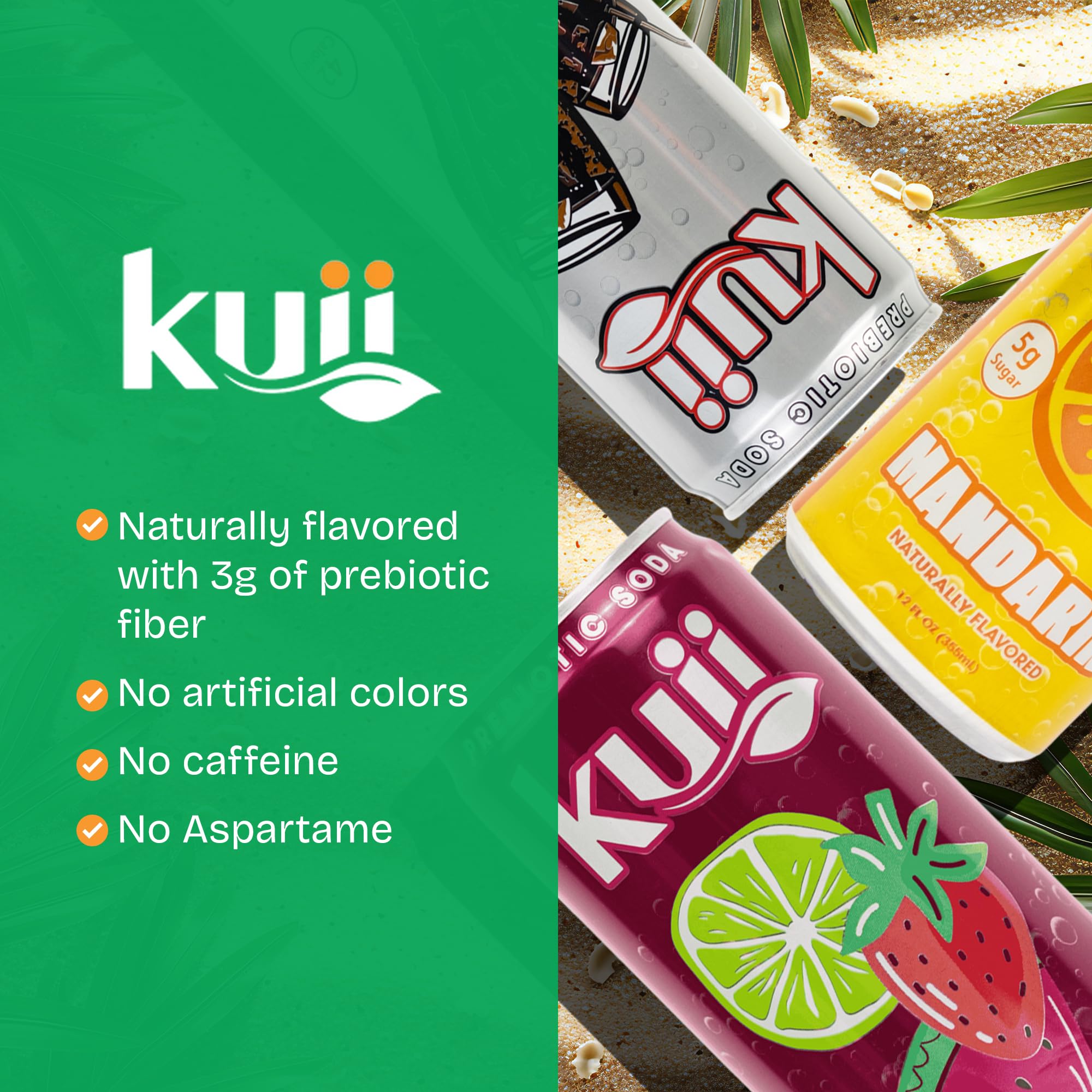 Kuii Prebiotic Soda Variety Pack - 12 Count with Mexican Cola, Mandarin & Fruit Punch Flavors - Sparkling Gut-Friendly Drinks for Refreshing