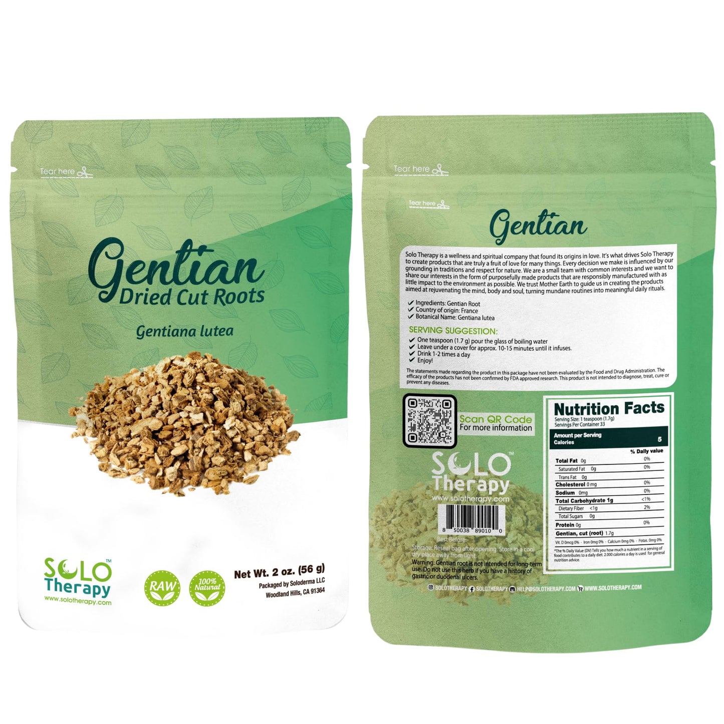 Gentian Root 2 oz, Gentiana Lutea, Resealable Bag, Gentian Root, Dried Cut Root, Product From France
