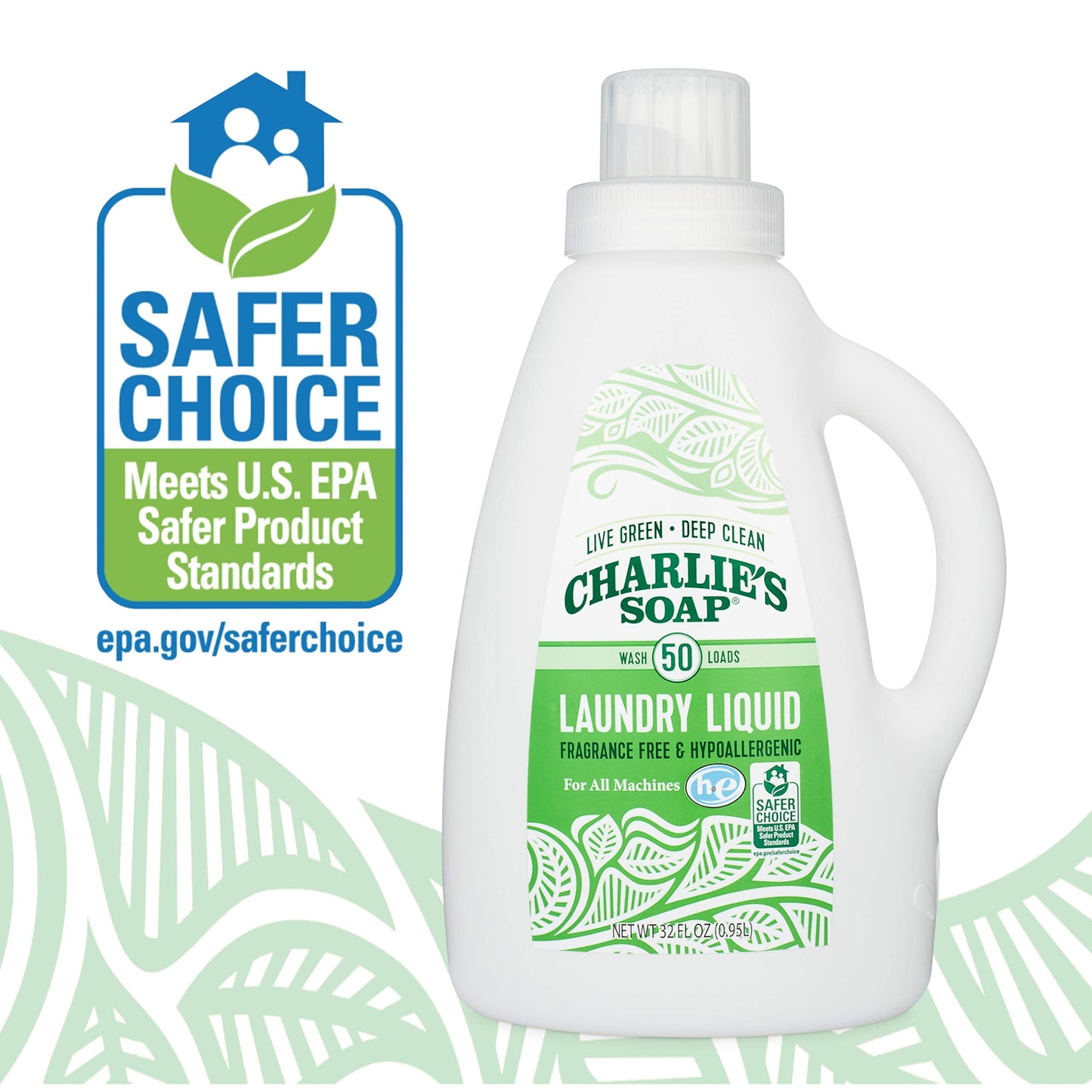 Charlie’s Soap Laundry Liquid (50 Loads, 2 Pack) Natural Deep Cleaning Hypoallergenic Laundry Detergent - Safe, Effective and Non-Toxic