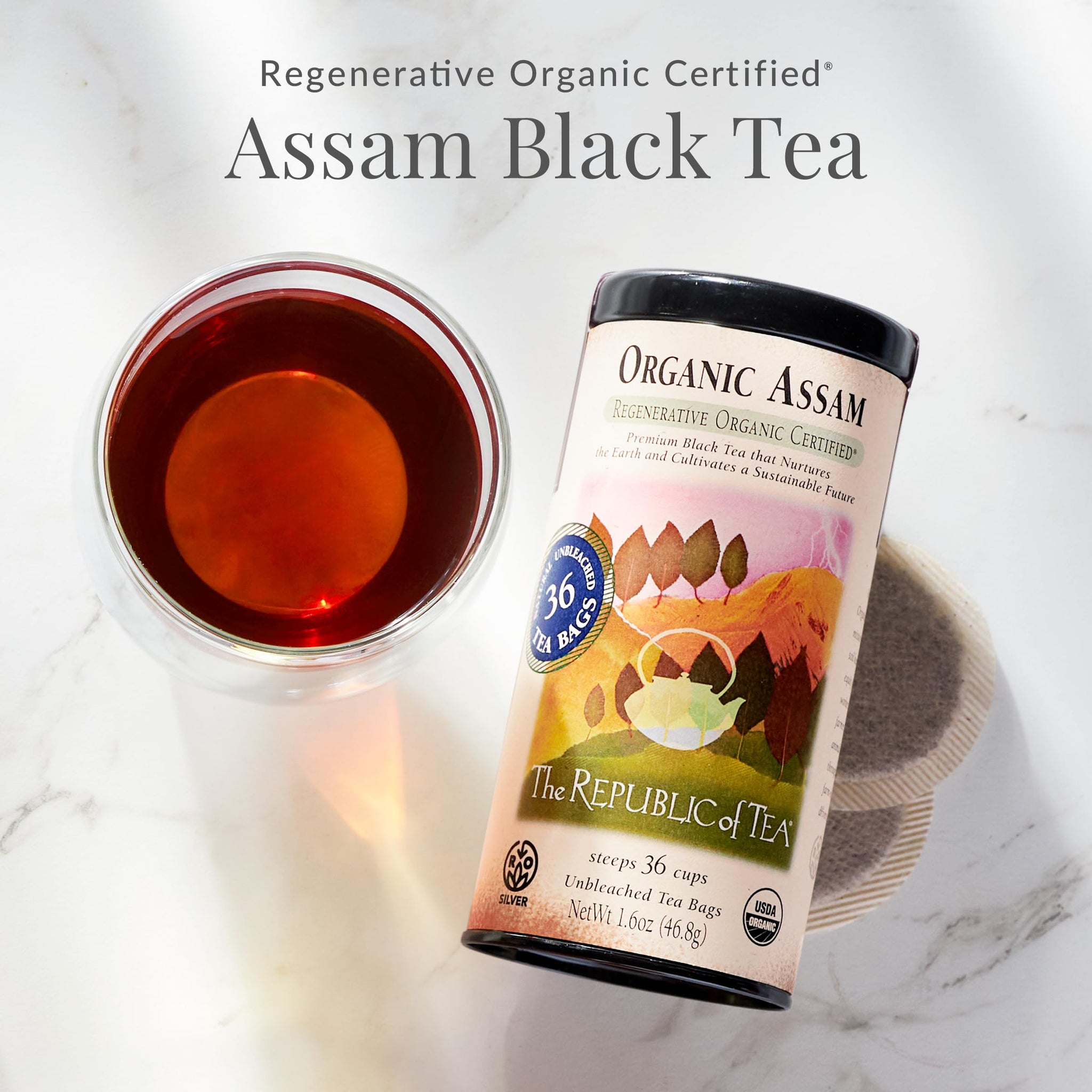 The Republic of Tea - Organic Assam, 36 Naturally Caffeinated Black Tea Bags, Regenerative Organic Certified