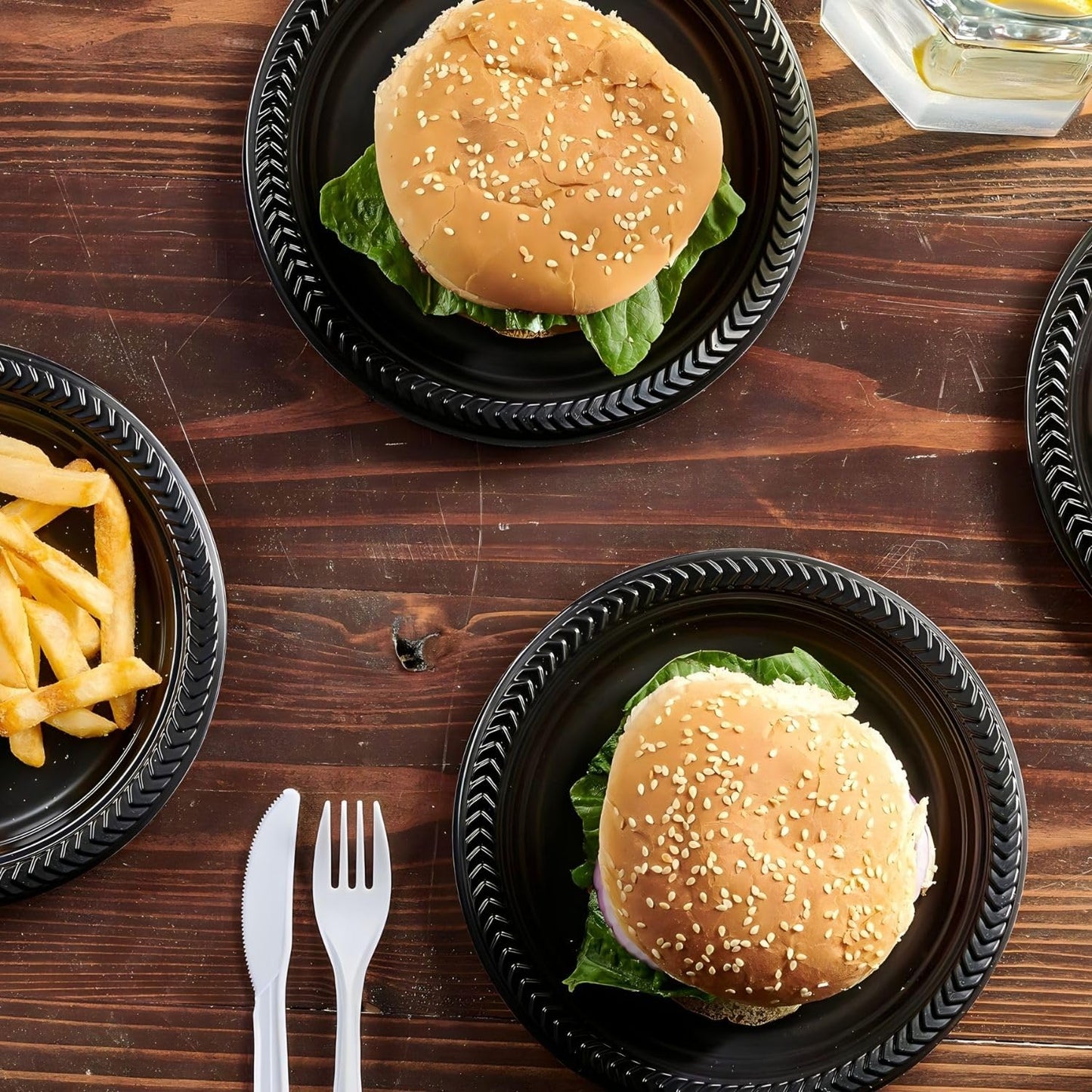 Bluesky Cuisine Round Black Disposable Plates - 6" (Pack of 100) Durable & Microwave Safe Black Dessert Plates, Perfect Disposable Plastic Plates