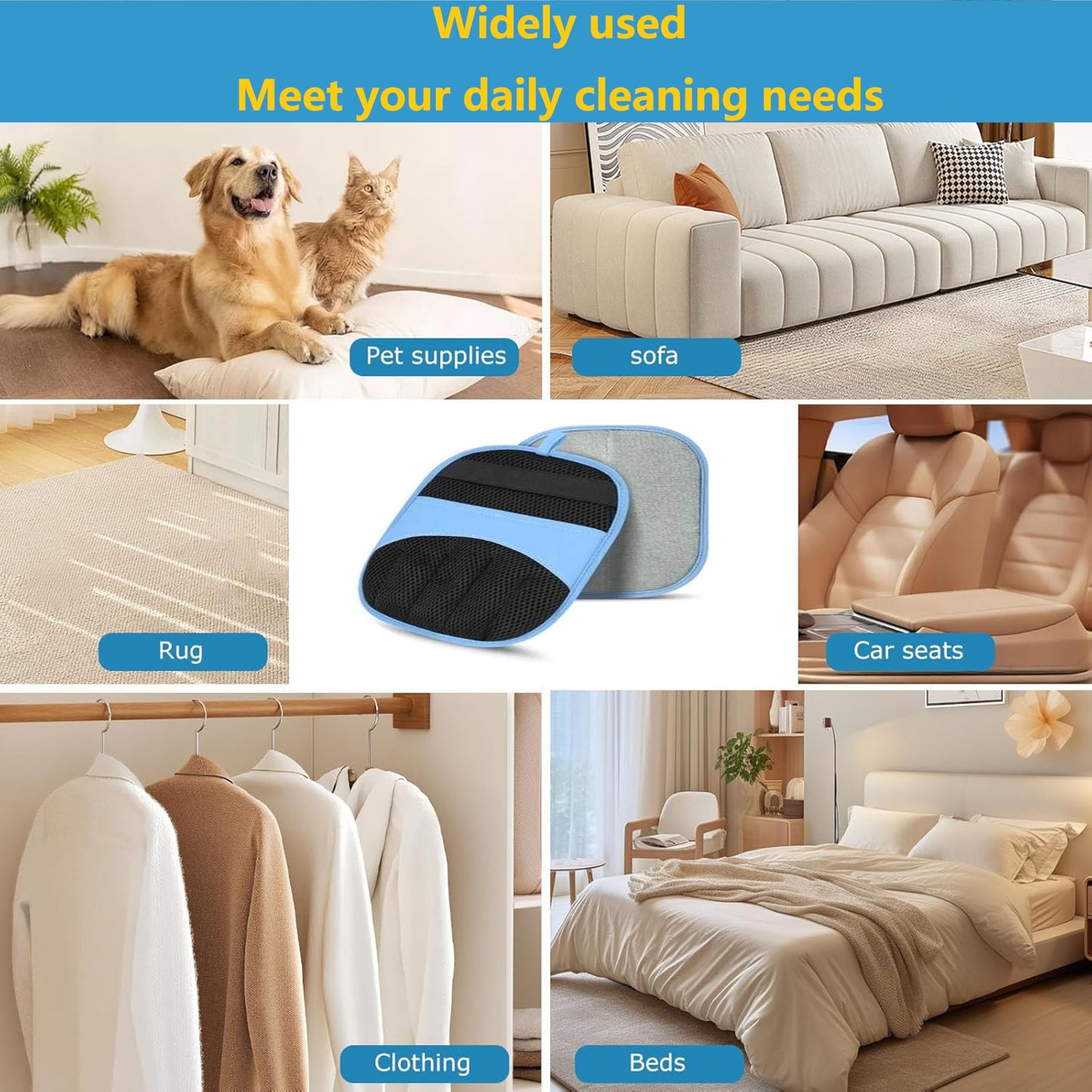 2026 Upgraded Pet Hair Removal Glove - Five Finger Electrostatic Lint Remover for Dog Cat Hair - Reusable Magic Brush for Furniture, Couch, Carpet
