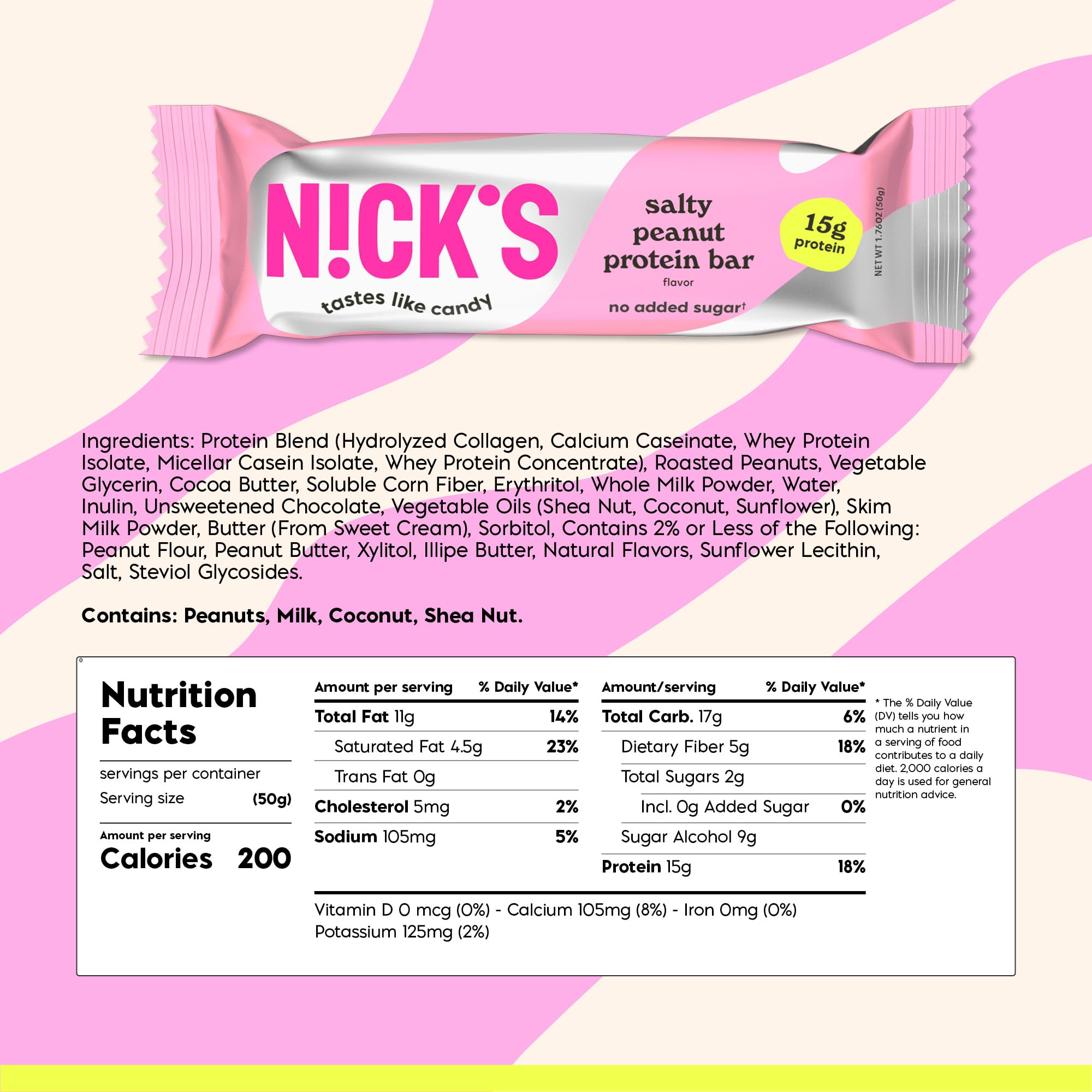 N!CK'S Protein Bars Salty Peanut Chocolate - 12-Count Box | 15g protein | 200 calories | Protein-Packed Snack, Low Calories, Low Carbs, Keto Friendly