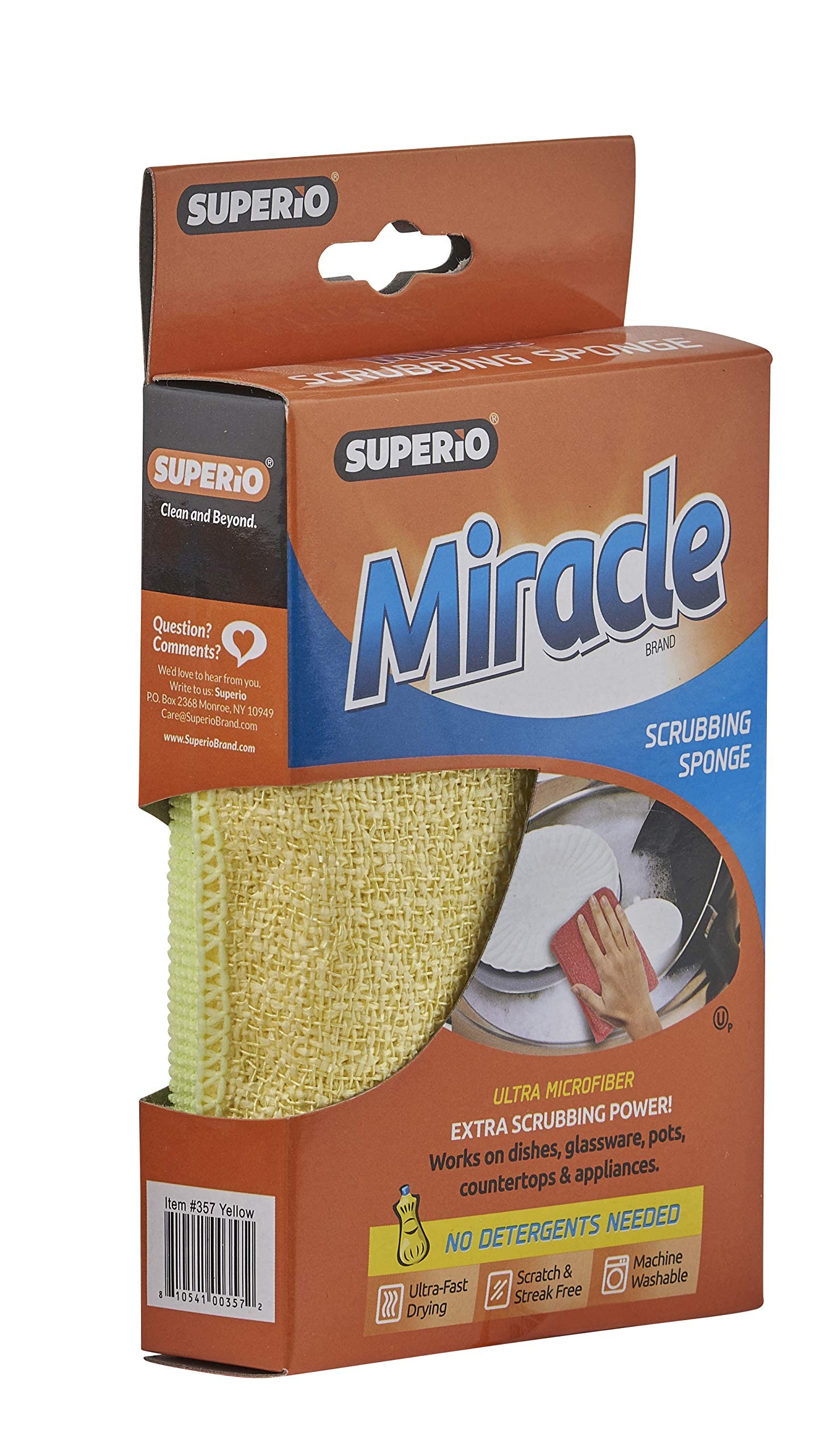 Superio Miracle Microfiber Scrubbing Sponge, Yellow Extra Scrubbing Power Sponge for Kitchen, Sink, Pot, Pan and Dish Washing, Super Absorbent