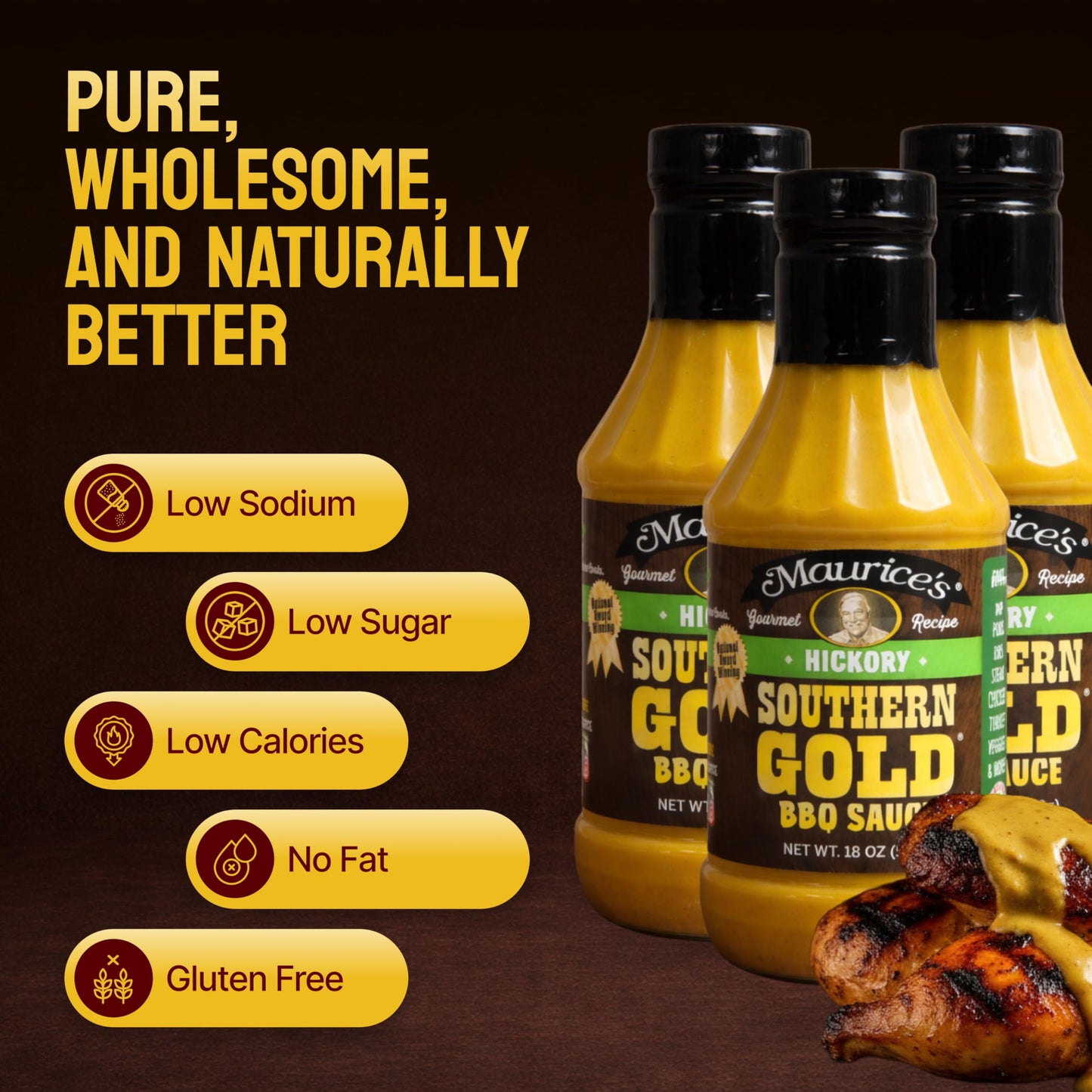 Maurice’s Southern Gold BBQ Sauce, Hickory- Smoke-Kissed Carolina Gold Barbecue Sauce- Authentic Southern Carolina Barbeque Dressing - Mustard Based