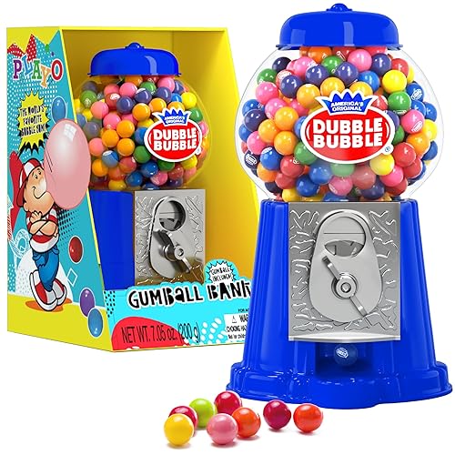 Gumball Machine For Kids 8.5" - Candy Dispenser Machine Includes 85 Gum Balls - Coin Operated Double Bubble Gum Machine And Toy Bank - Mini Gumball
