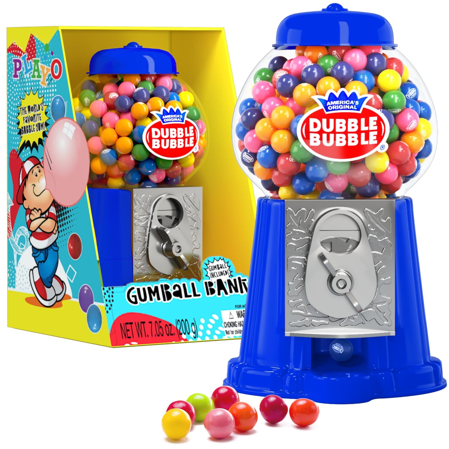 Gumball Machine For Kids 8.5" - Candy Dispenser Machine Includes 85 Gum Balls - Coin Operated Double Bubble Gum Machine And Toy Bank - Mini Gumball