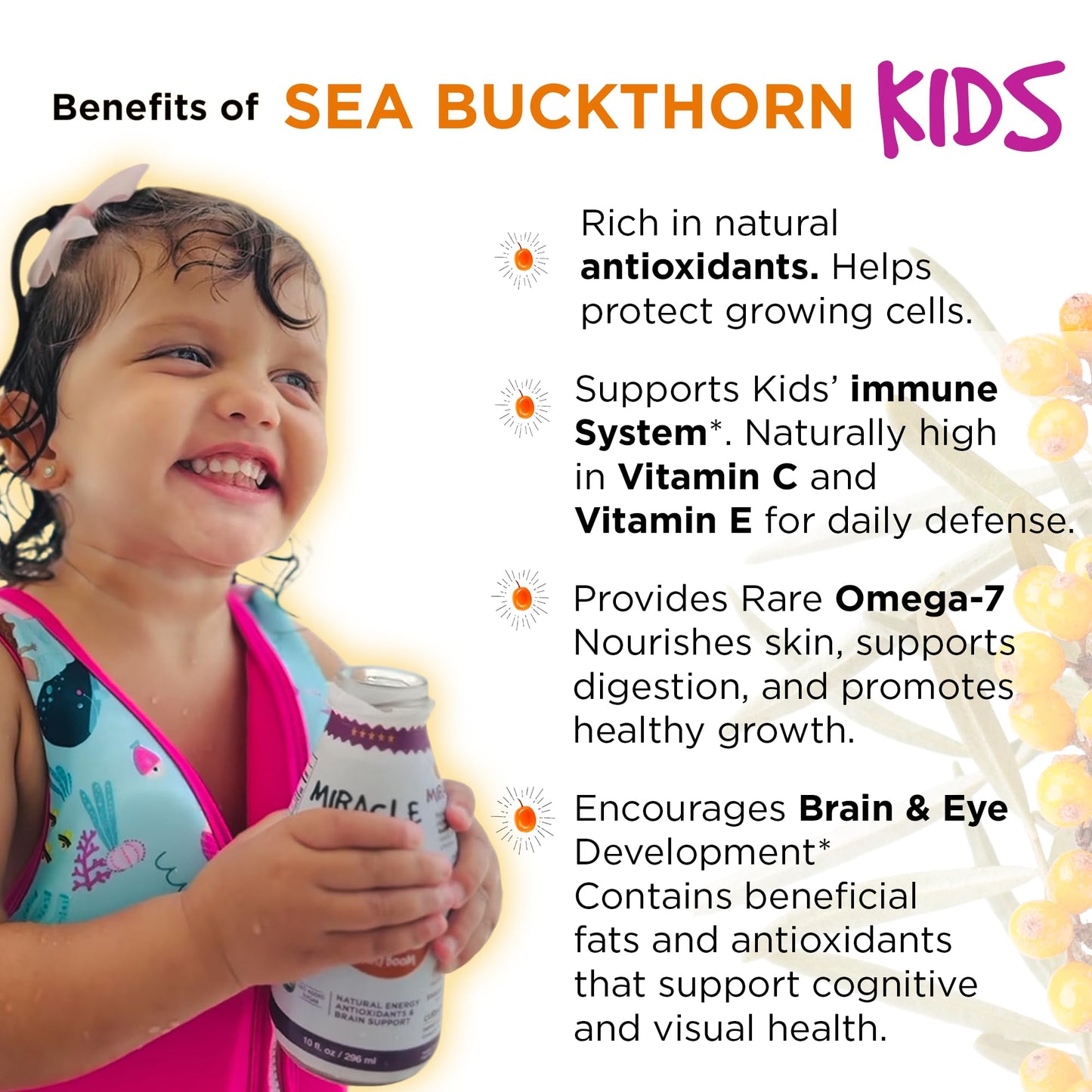 Miracle Sea Buckthorn Kids BERRY BOOM - Organic Sea Buckthorn Juice for Kids | Strawberry, Grape & Apple Blend | No Added Sugar, Non-GMO | Immune