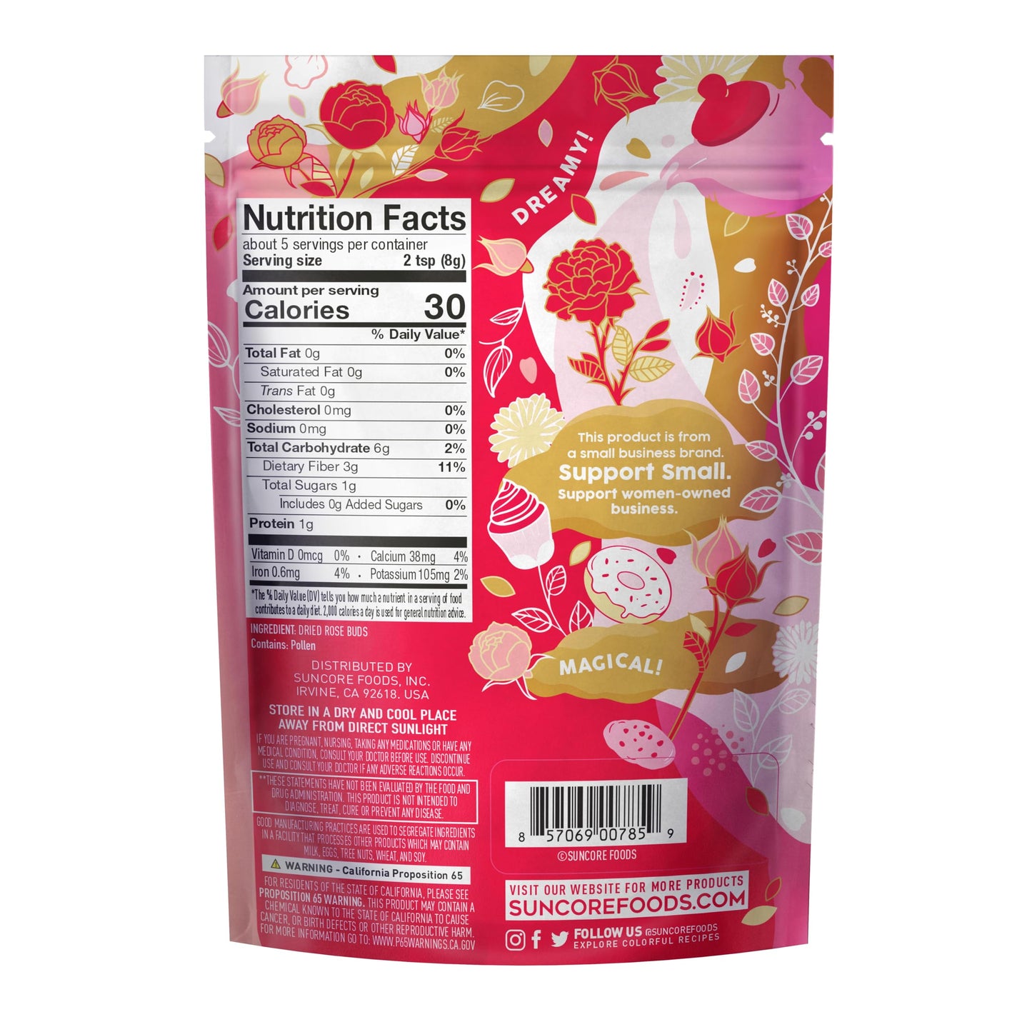 Suncore Foods Dried Rose Buds Bloom, Caffeine-Free Tea, Gluten-Free, Non-GMO, 1.5oz (1 Pack)