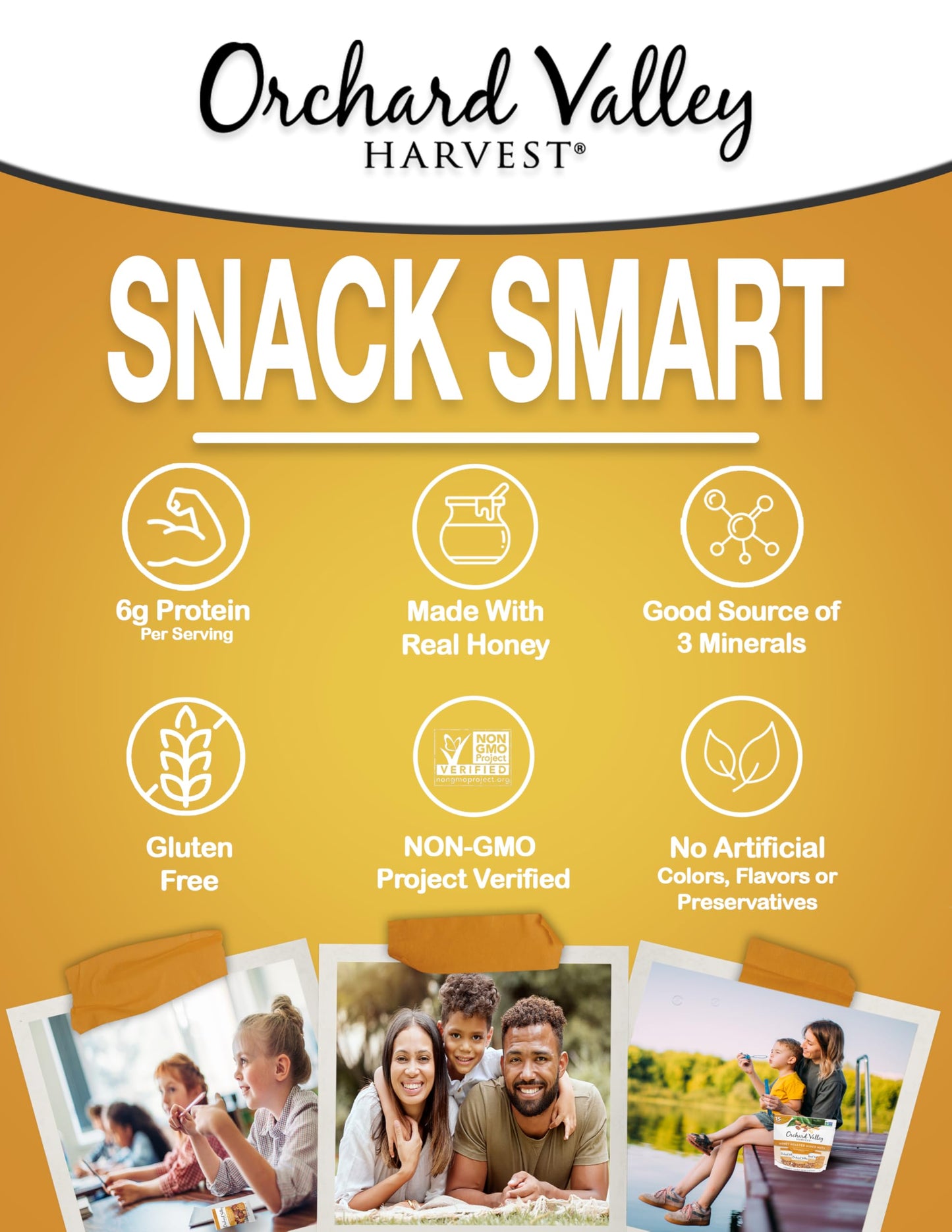 Orchard Valley Harvest Honey Roasted Mixed Nuts, 1 Ounce Bags (Pack of 15), Almonds, Peanuts, Pecans, and Cashews, Gluten Free, Non-GMO, No Artificial