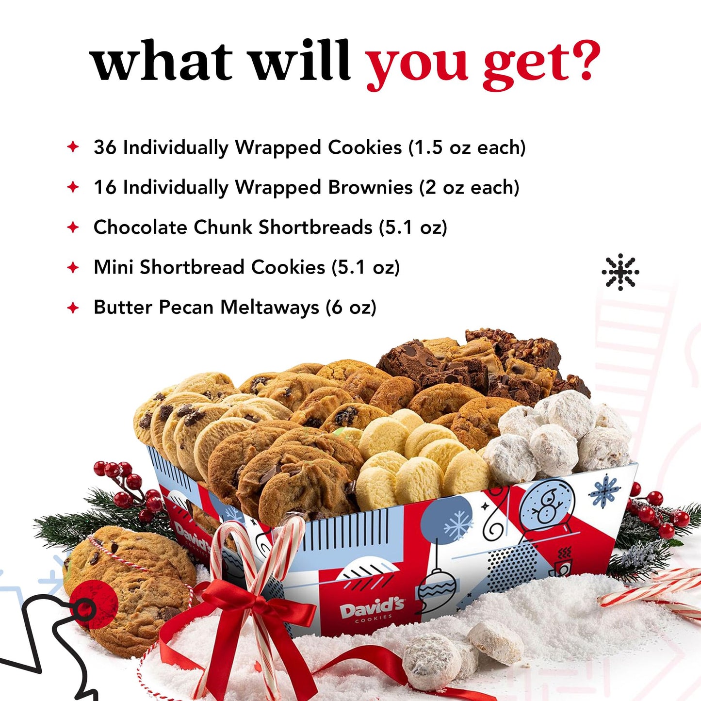 David Cookies Gift Basket for Families - Large Crate Assorted Cookies and Brownies for Snack and Sharing - Deliciously Flavored Cookies and Brownies