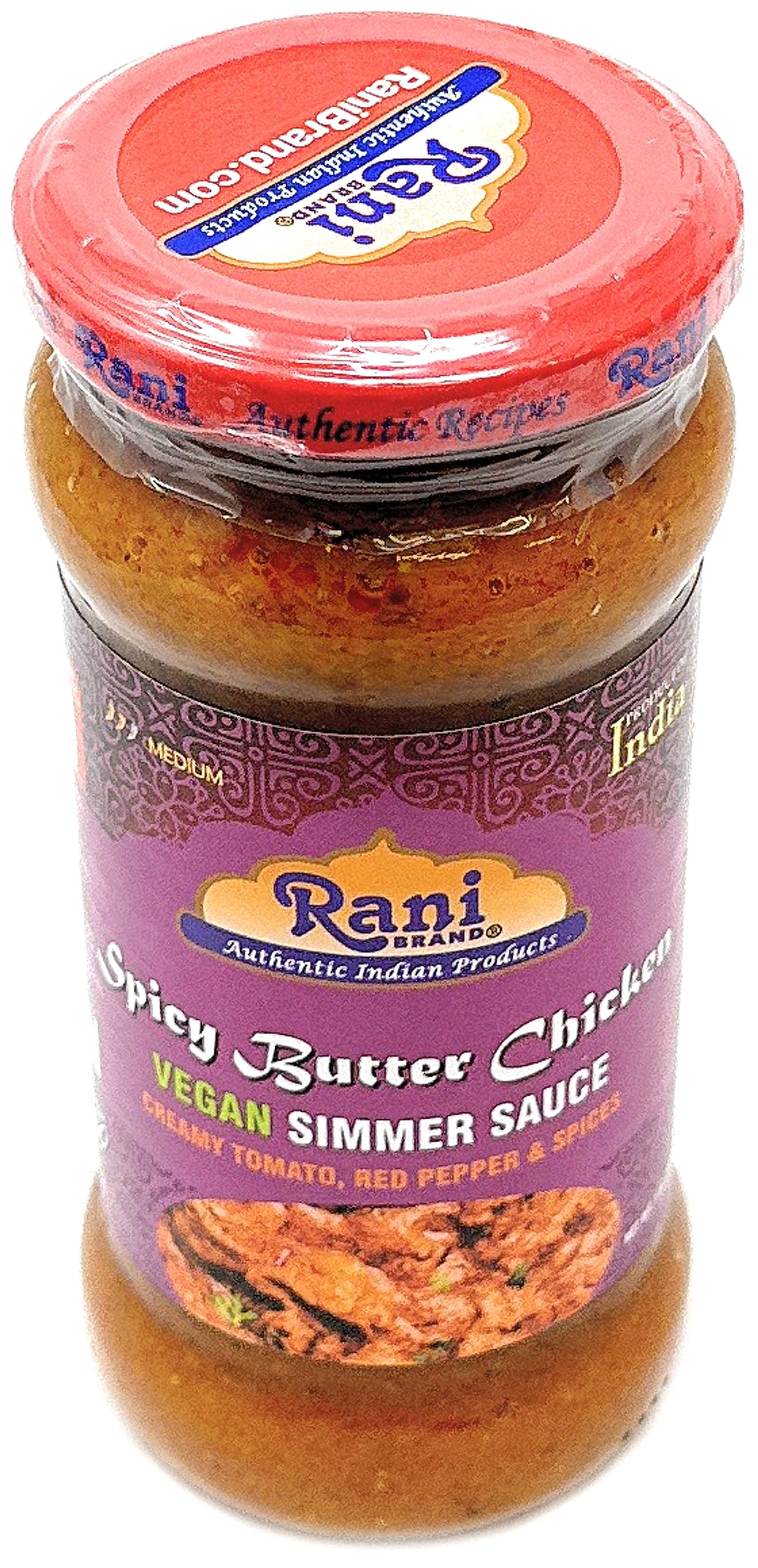 Rani Spicy Butter Chicken Vegan Simmer Sauce (Creamy Tomato, Red Pepper & Spices) 14oz (400g) Glass Jar ~ Easy to Use | Vegan | No Colors | All