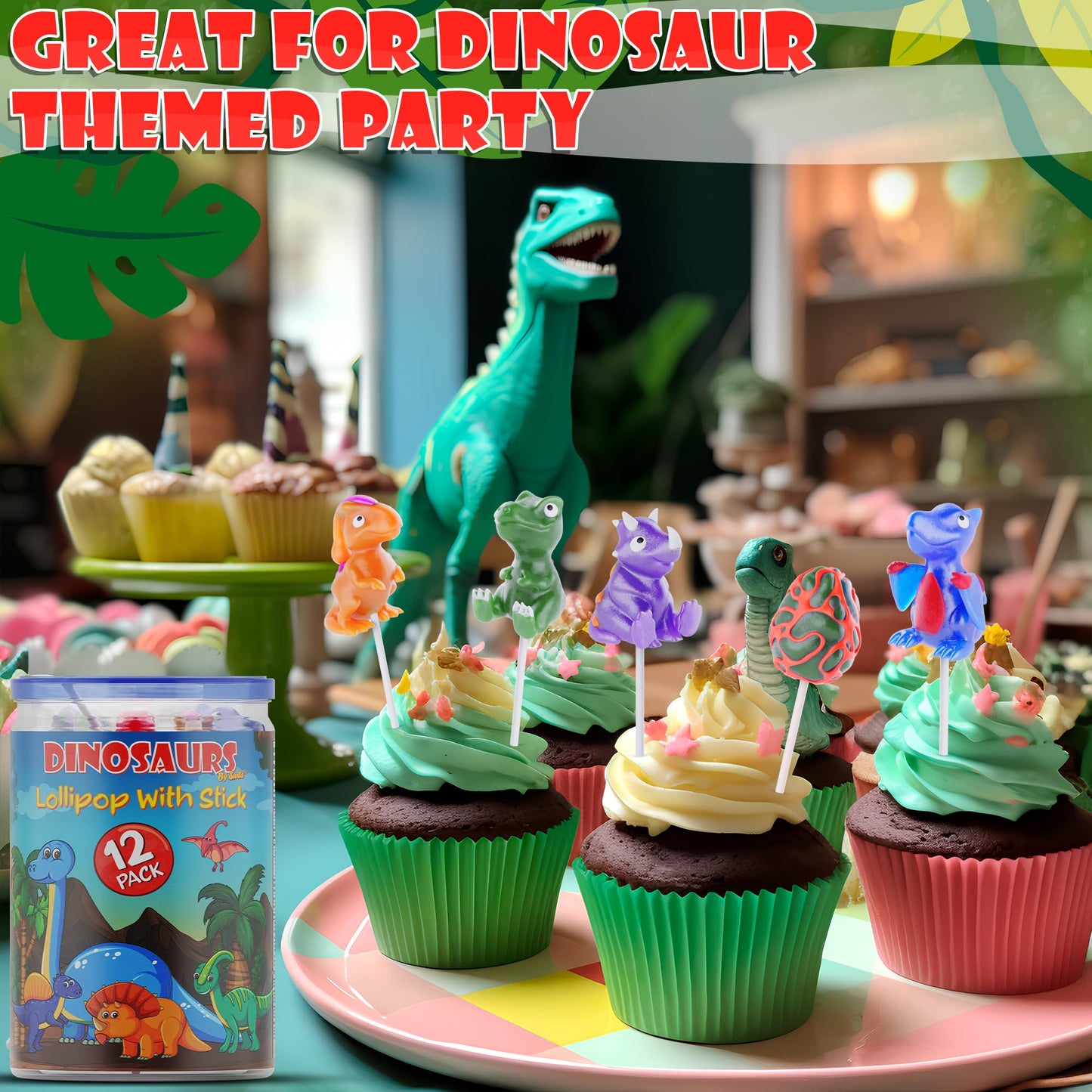 Dinosaur Lollipops 12pk- Dinosaur Candy For Dinosaur Party Favors - Dinosaur Suckers & Dino Candy - Dinosaur Shaped Lollipop For Dino Party Favors