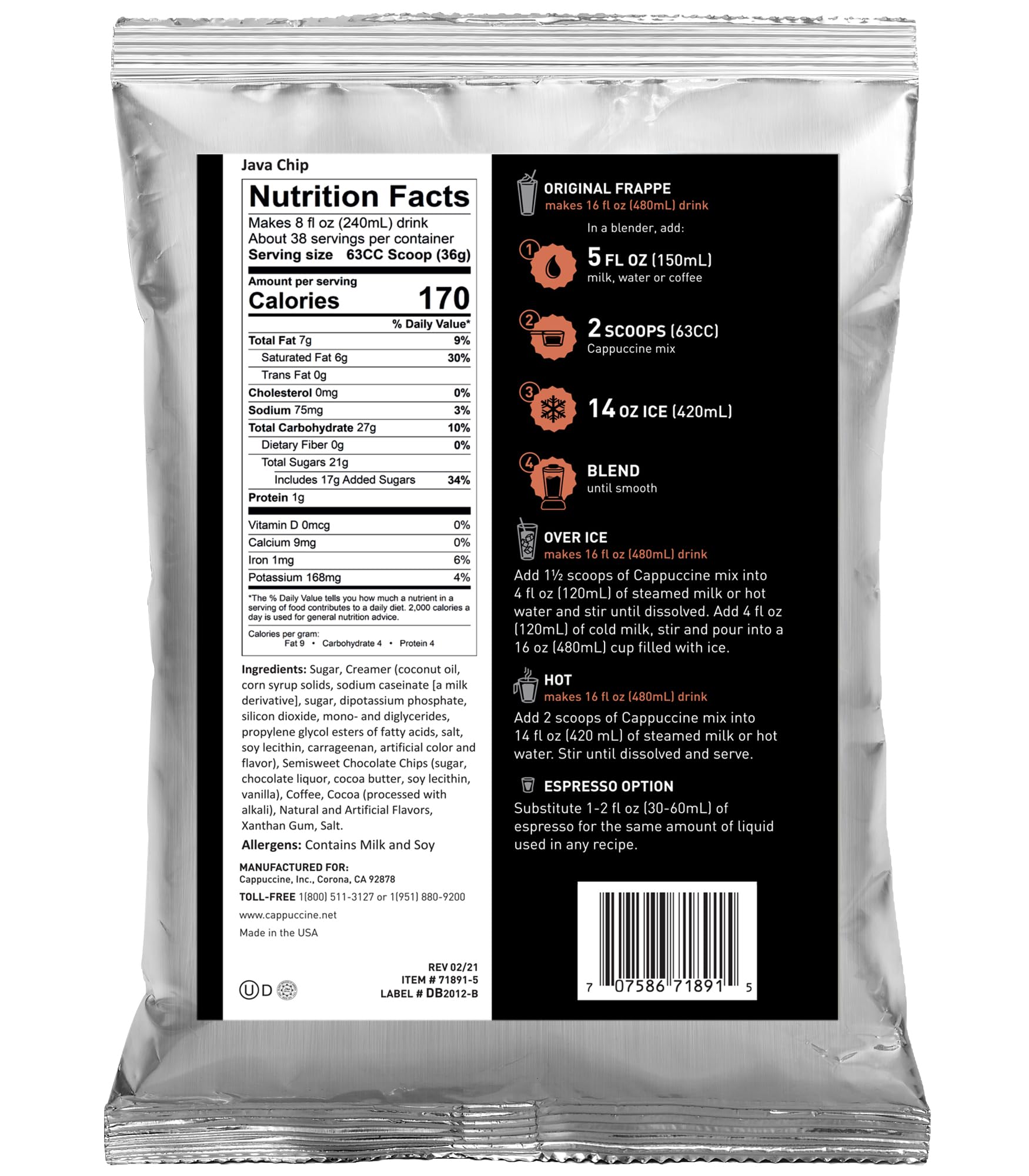 Cappuccine Java Chip Frappe Mix, 3 Pound (Pack of 1)