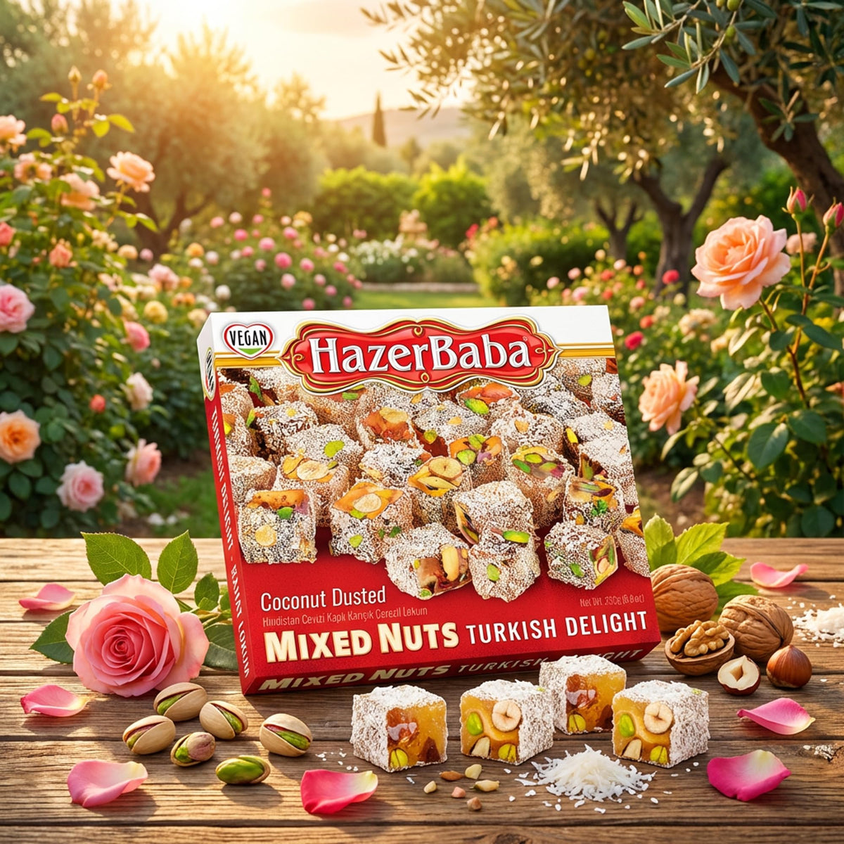 HazerBaba Coconut Dusted Turkish Delight Candy with Nuts, 8.8oz(Pack of 1)