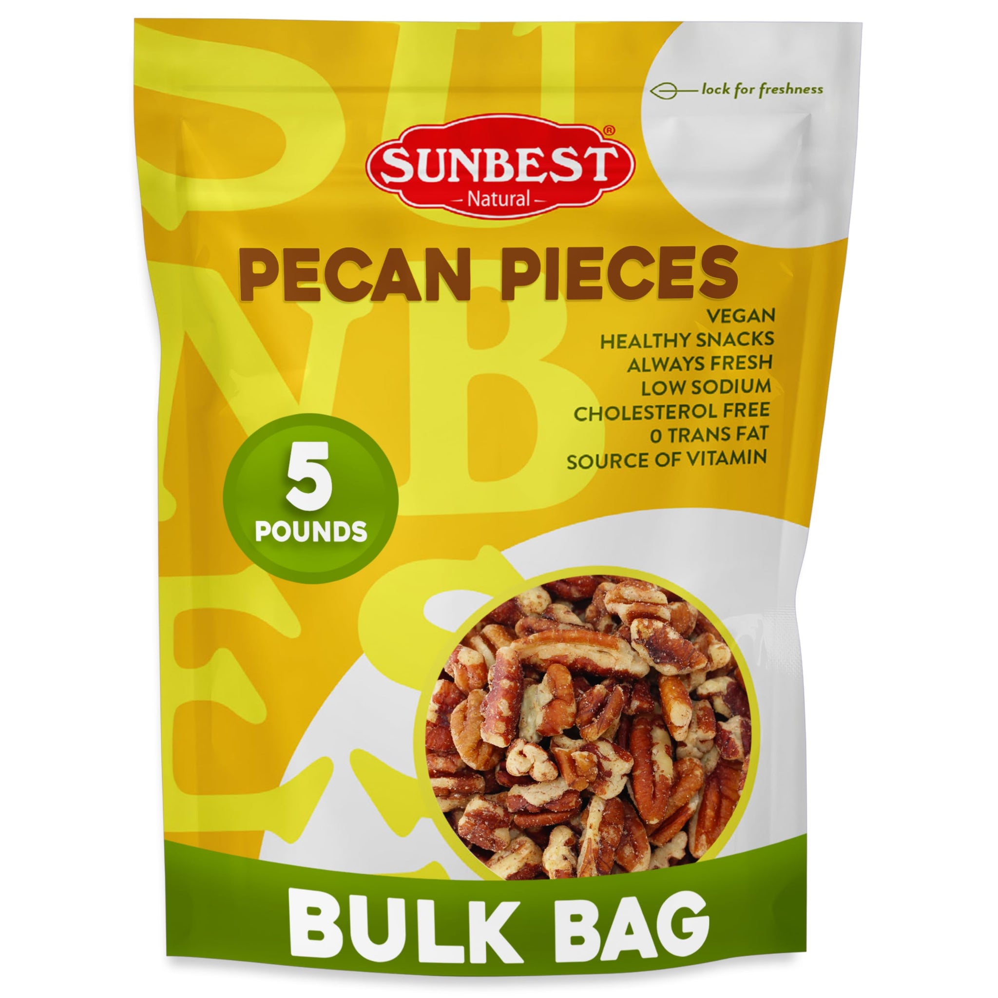 Sunbest Natural Fancy Georgia Raw Pecan Pieces 80oz (5 lbs) - Nutrient-Rich & Delicious Raw Pecans - Kosher, Non-GMO, Vegan-Friendly, Ideal