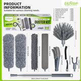 Extendable Feather Duster with Extension Pole 30 to 100 Inches, 11 Pcs Cleaning Kit with Microfiber Feather Dusters, Crevice Cleaning Brush