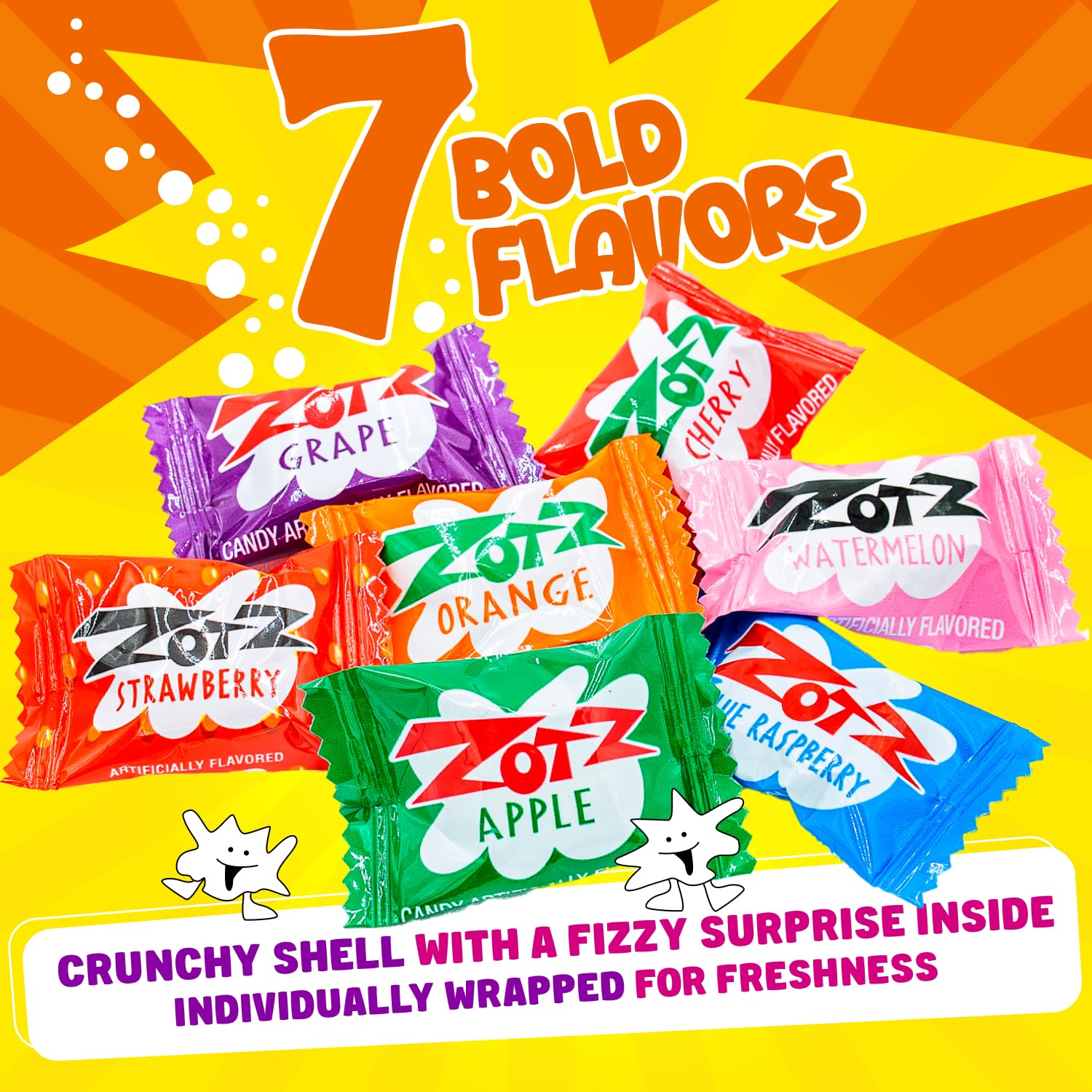 Zotz Fizzy Filled Hard Candy 2 lb - Bulk Bag, Assorted Fruit Flavors, Fizzing Candies, Individually Wrapped (164 Pieces)