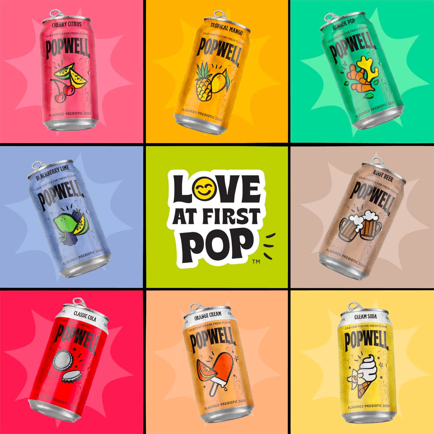 Popwell Ginger Pop Better-For-You Prebiotic Soda, with 6g Fiber, 1g Sugar, Vitamins and Immunity Support, 12 fl oz Cans (pack of 12)