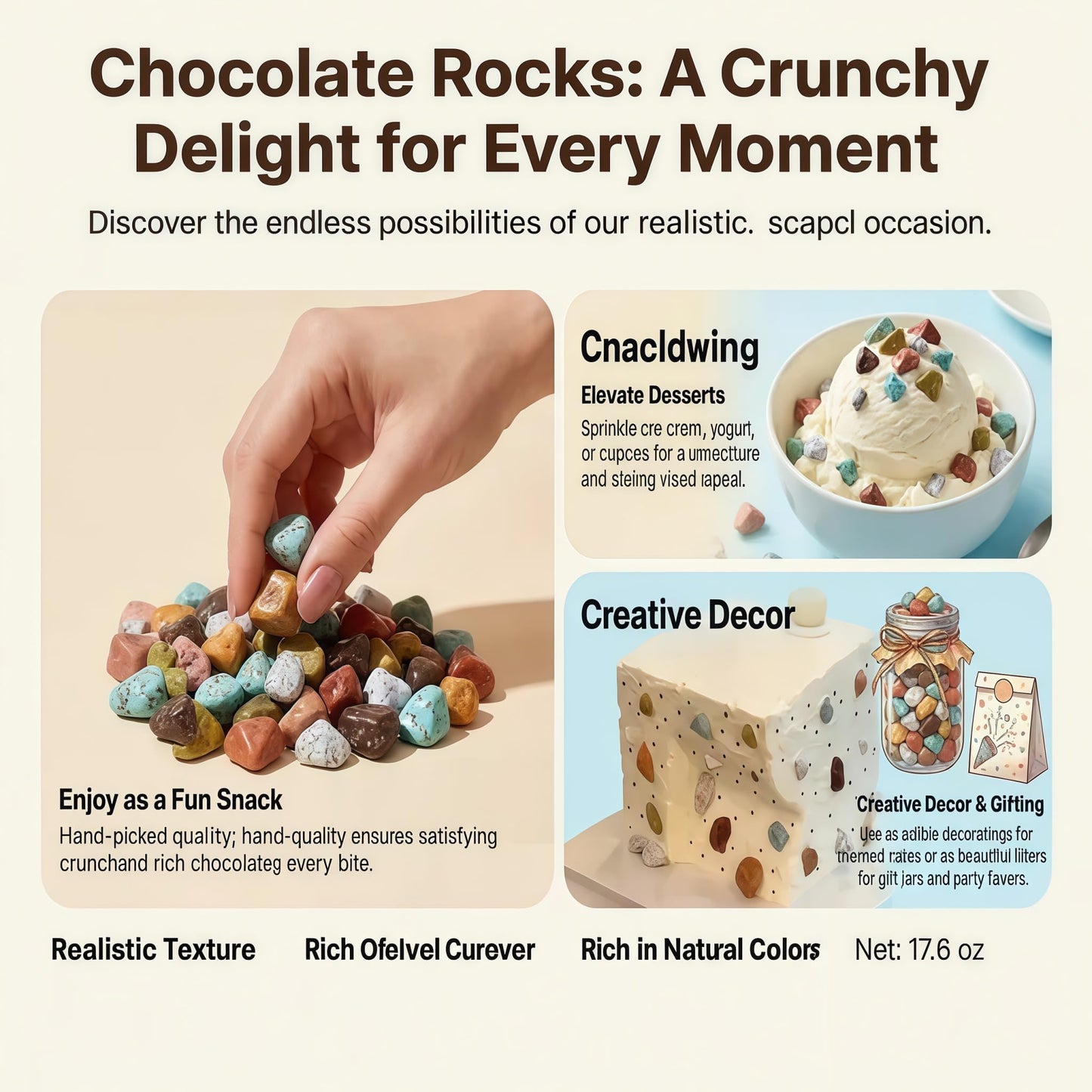 1.1 lb Chocolate Rocks - Edible Chocolate Stones, Premium Peanut-Free & Tree, for Kids & Adults - Perfect for Cake Decorating, Birthday Parties