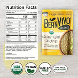 BeanVIVO (Pack of 12) Organics 14g Plant based Protein Coconut Curry Chickpeas - Good Source of Fiber - Nutritious & Microwave Meal - Gluten-Free