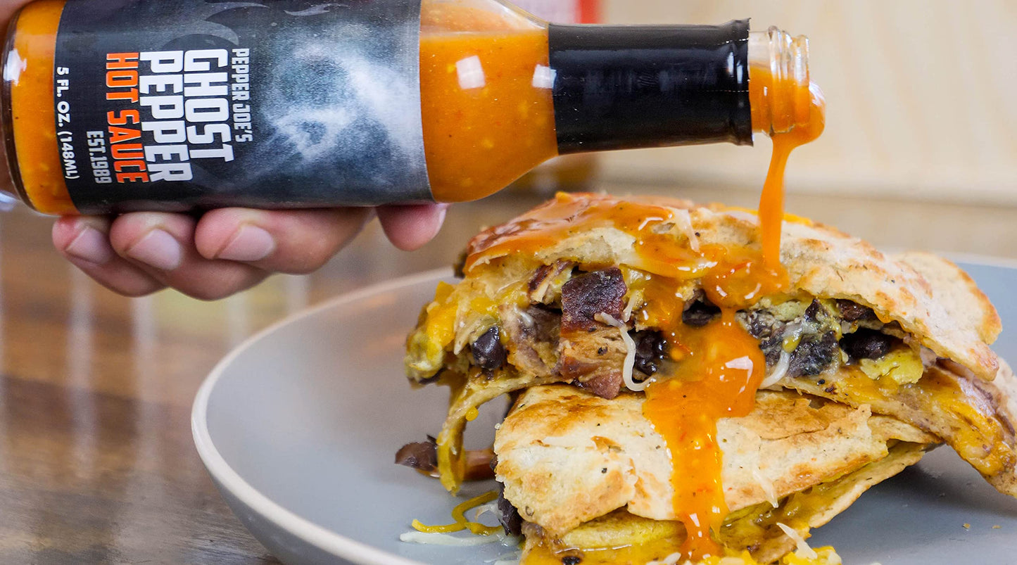 Pepper Joe’s Ghost Pepper Hot Sauce - Gourmet Bhut Jolokia Sauce with Fresh Ghost Chilis for Mouth Burning Heat and Flavor