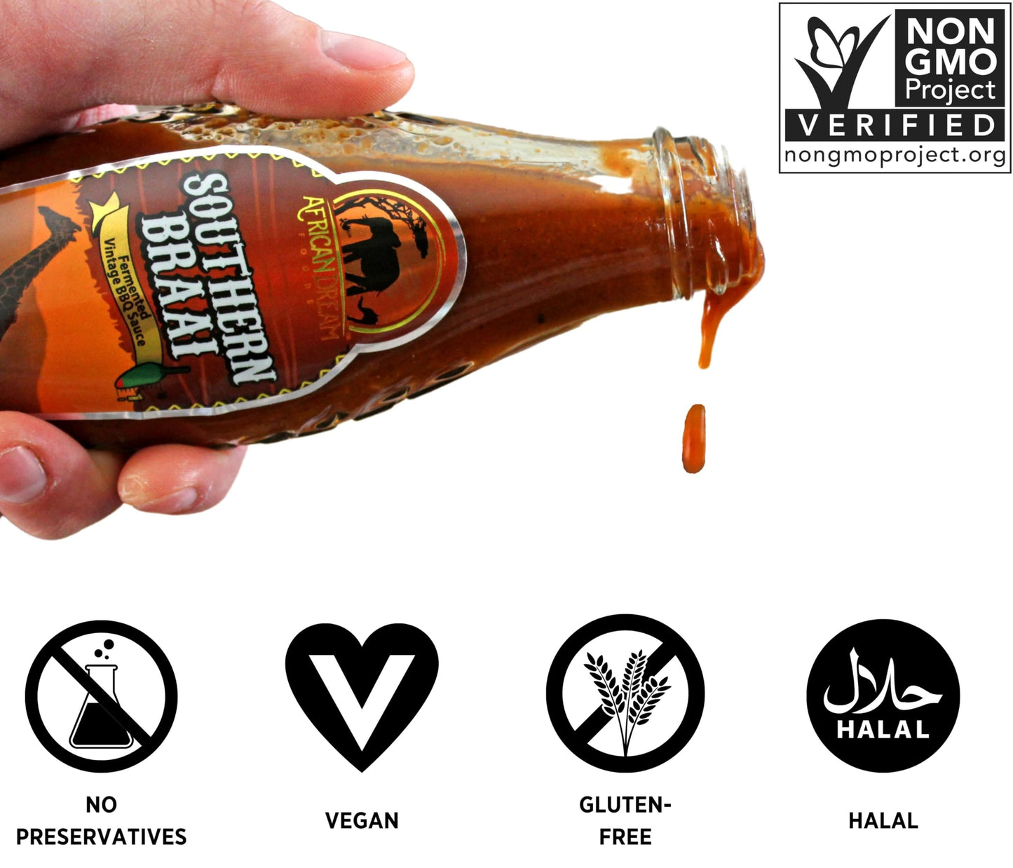 Southern Braai Fermented BBQ Sauce by African Dream Foods | All-Natural Barbecue Sauce | Glass Bottle, 5 fl oz