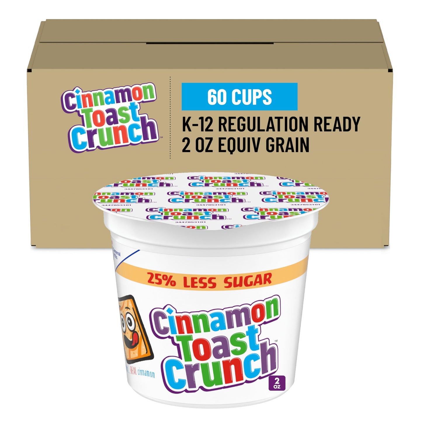 Cinnamon Toast Crunch 25% Less Sugar Cereal, Single Serve Cups, 60 Ct