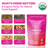 Pink Stork Organic PMS Tea for Hormone Balance, Mood Swings, Bloating, and Period Regularity - 8 Herbs - Vitex, Red Raspberry Leaf, Chamomile