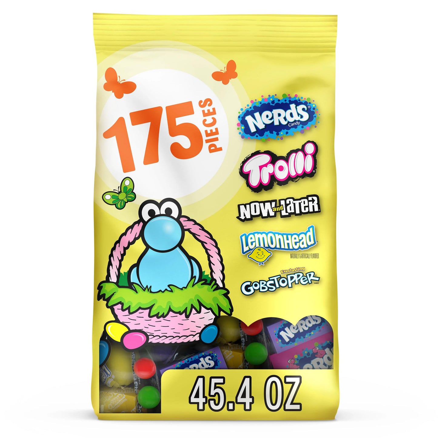 Nerds Classic Fun Easter Variety Bag, Trolli, Now and Later, Lemonhead, Gobstopper, and NERDS Original, 45.4 oz, 175 Count