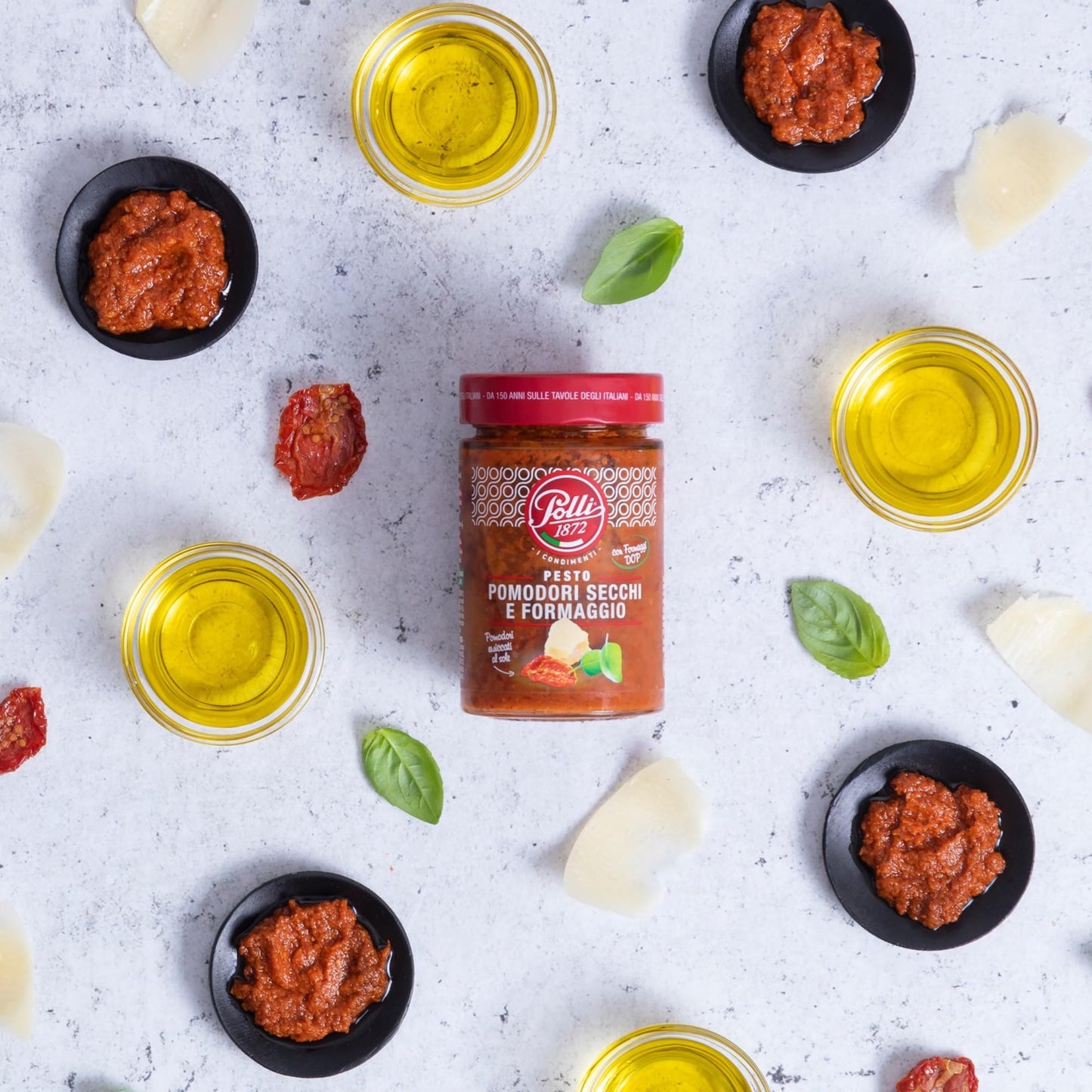 Polli Pesto Sauce Sundried Tomato | With DOP Cheese | Pasta Risotto and Bruschetta Sauce | Made In Italy - 2 Pack (6.7 oz Each)