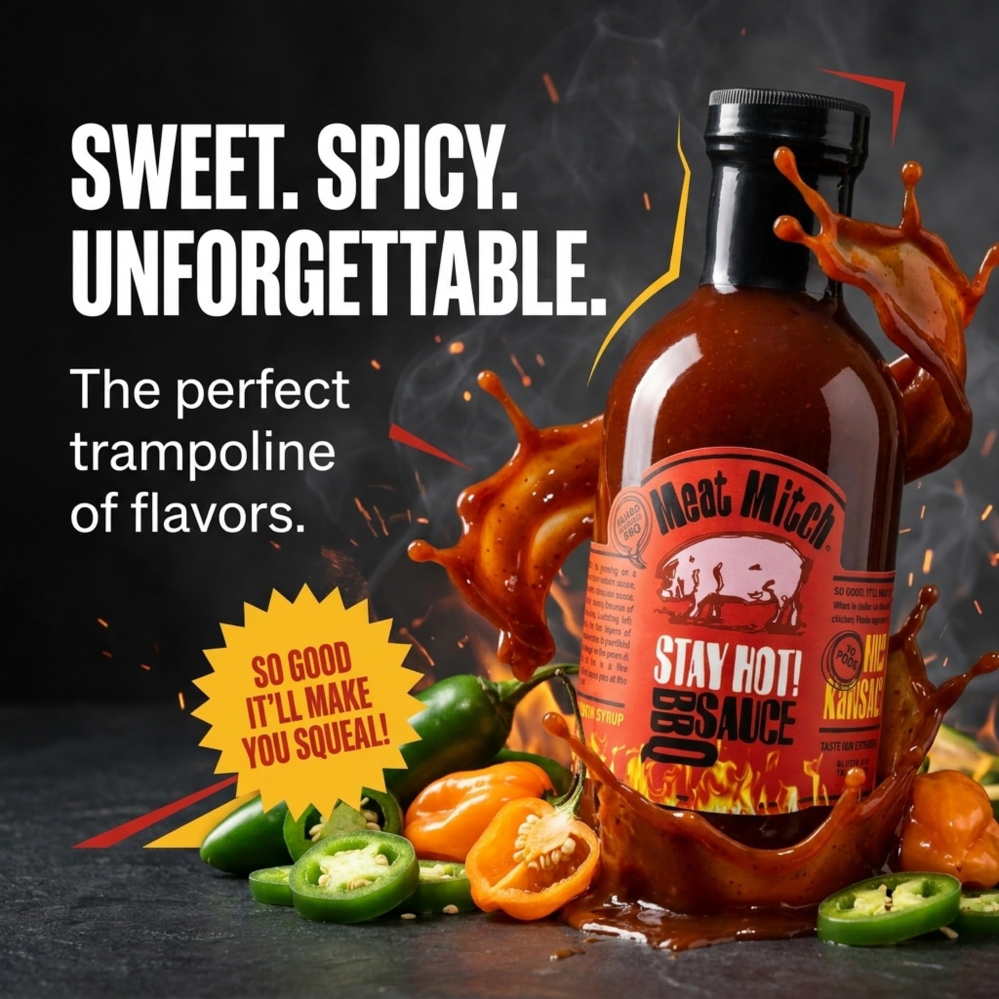 Meat Mitch Stay HOT! BBQ Sauce, 21 oz - Spicy Kansas City Style Barbecue Sauce with Sweet Heat, Gluten Free and Vegan