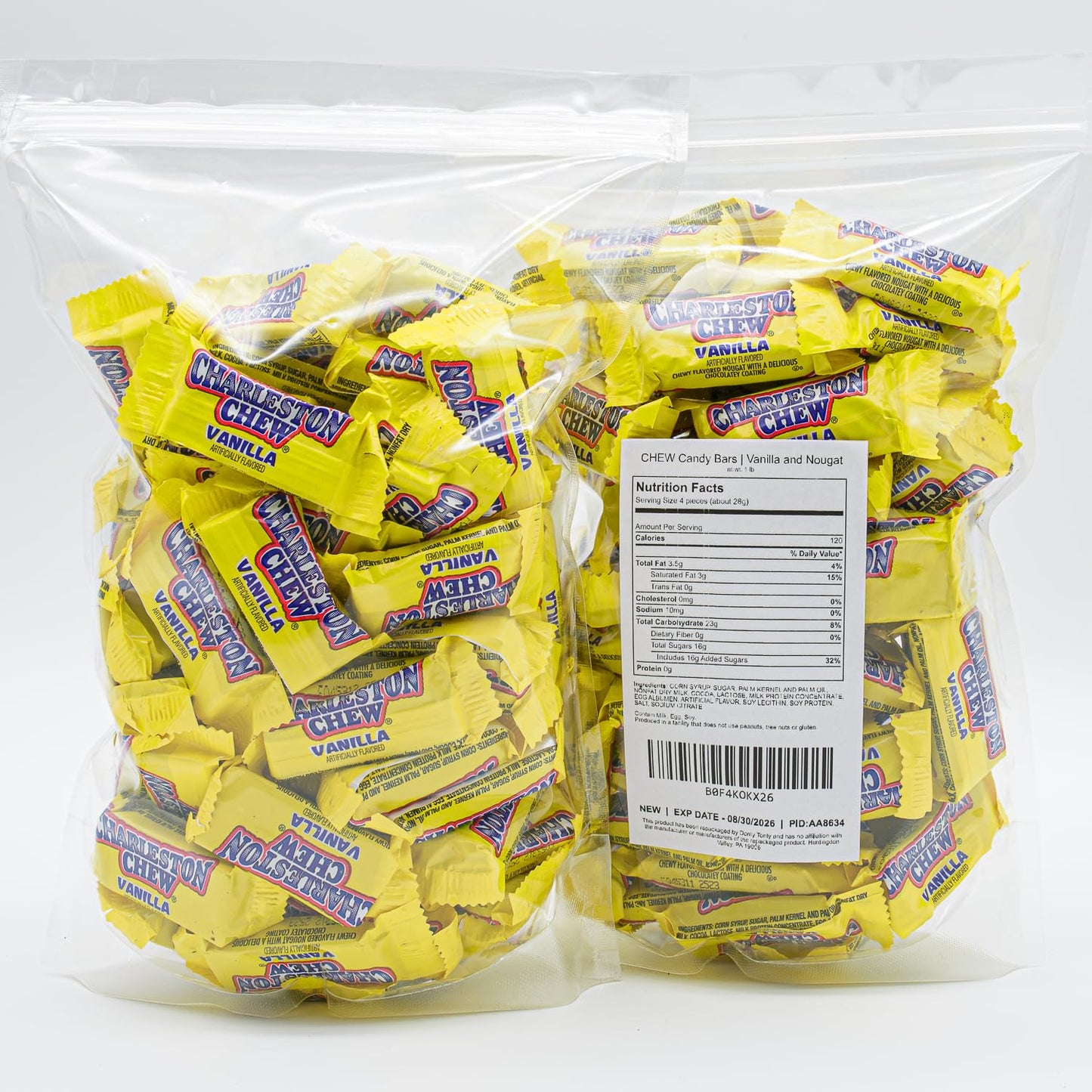 CHEW Candy 1 lb - Anti Melt Pack, Bulk Resealable Bag, Individually Wrapped (54 Pieces), Soft Vanilla Nougat, Gluten & Peanut Free