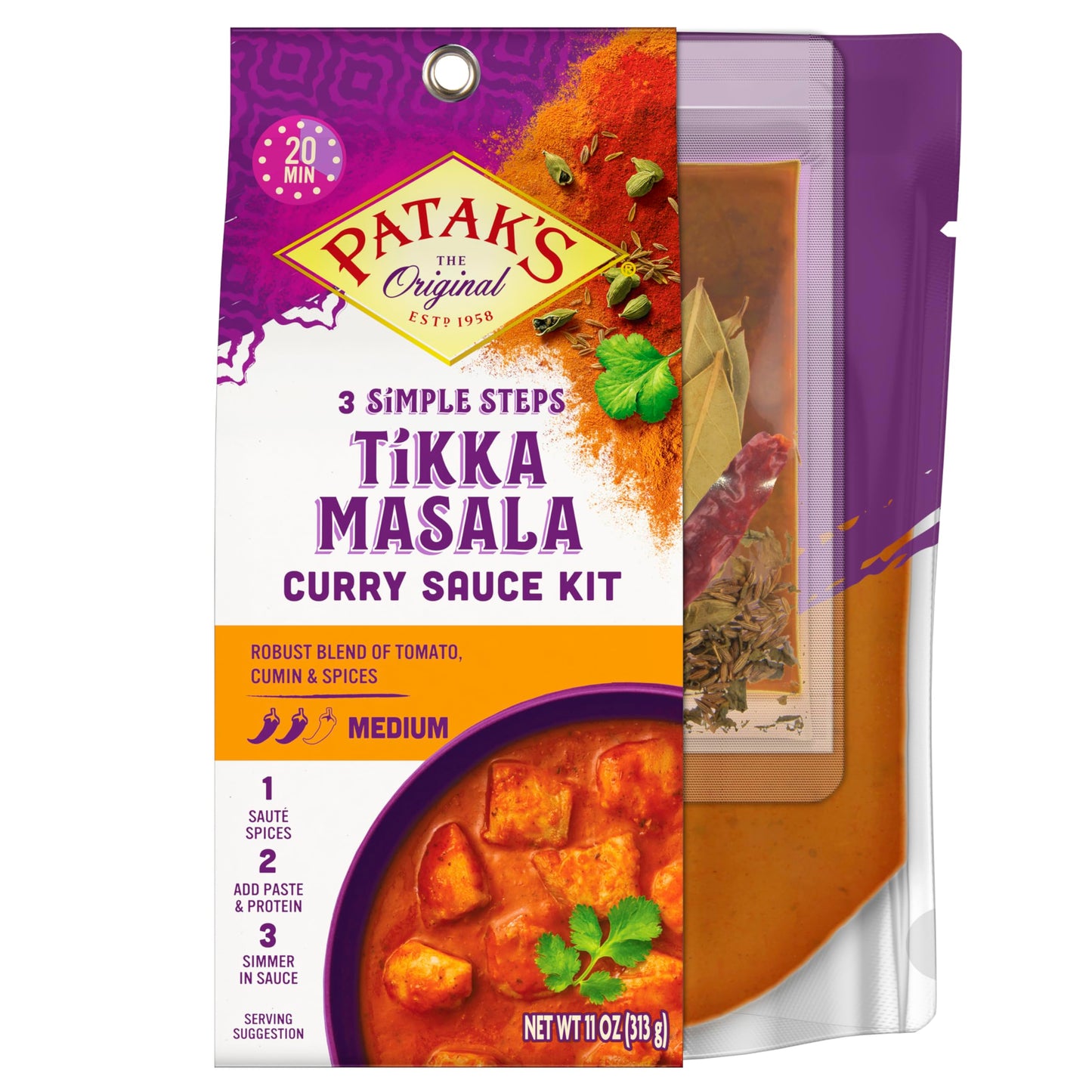 Patak's Tikka Masala Curry Sauce Kit 3-Step, 11 Fl Oz
