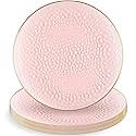 Blue Sky Organic Hammered Pink Gold Rim Plates - 10 Count, 7" | Round Disposable Plastic, Elegant Design for Parties & Events